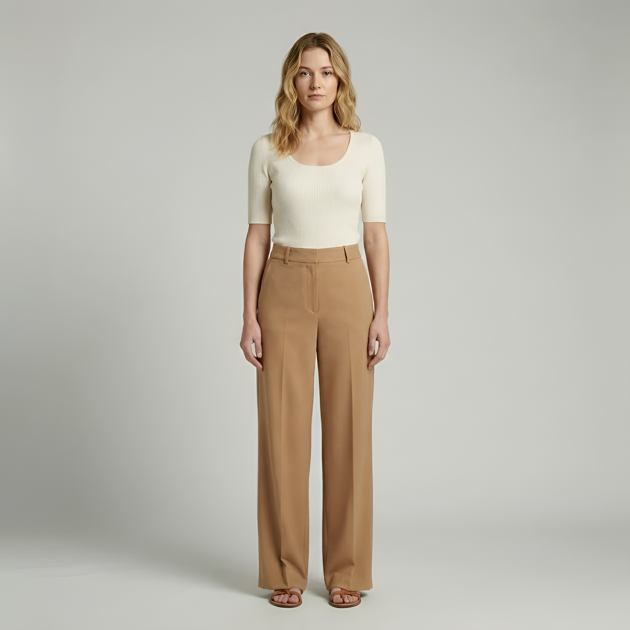 Braumier | Womens Short Sleeve Ribbed Scoop Neck Fitted Top