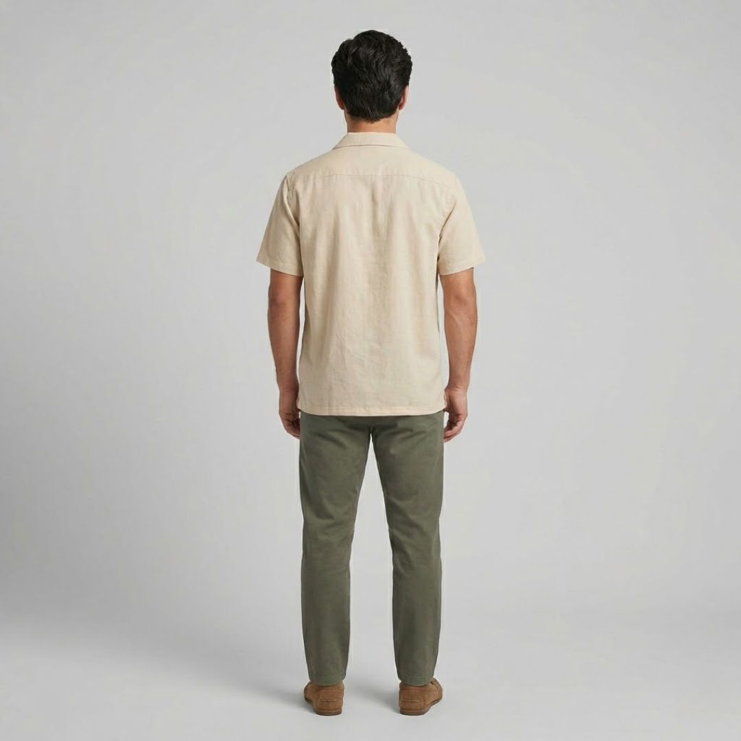 Braumier | Mens Short Sleeve Casual Button Up Shirt Beige