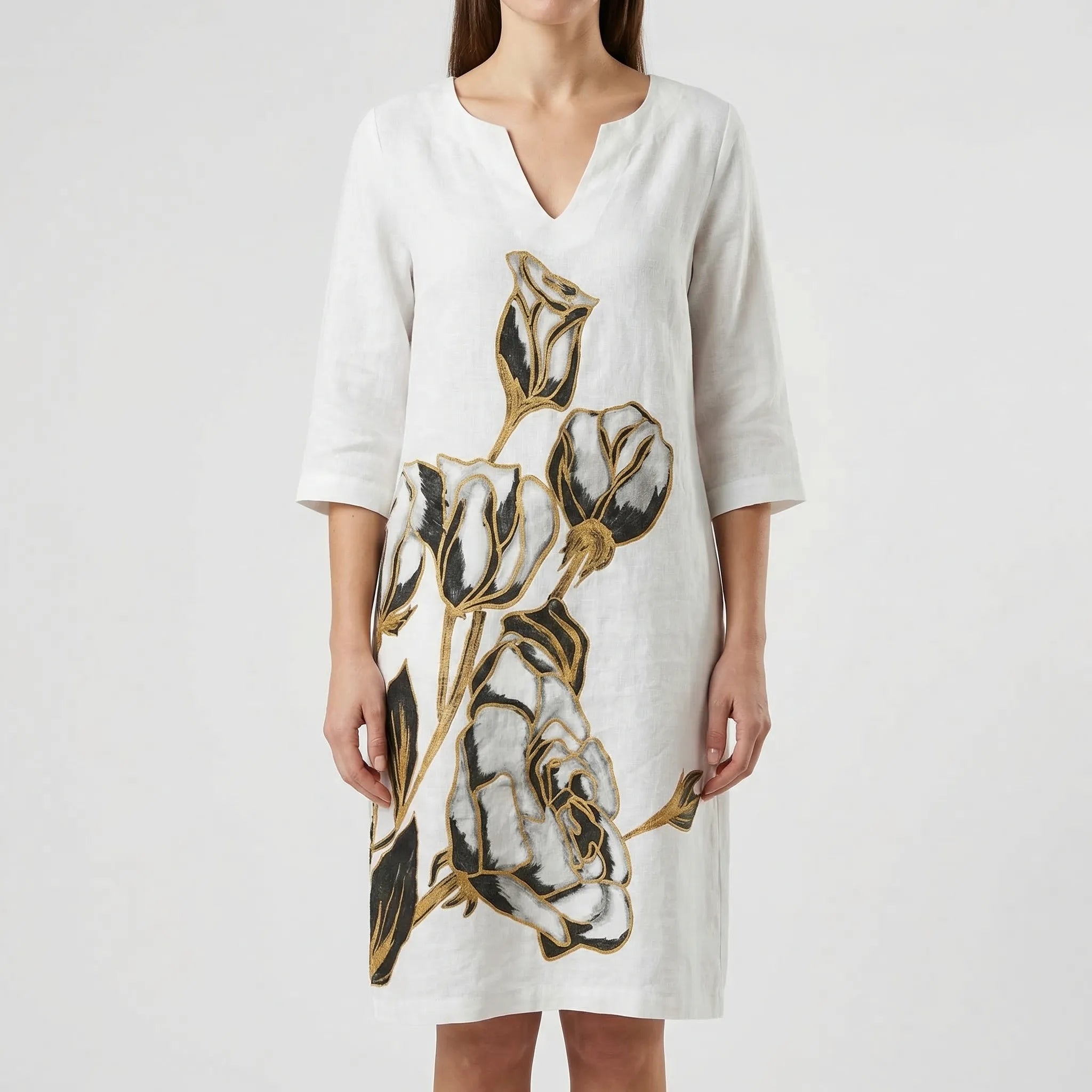 Floriven - Long-Sleeve Abstract Floral Shift Dress