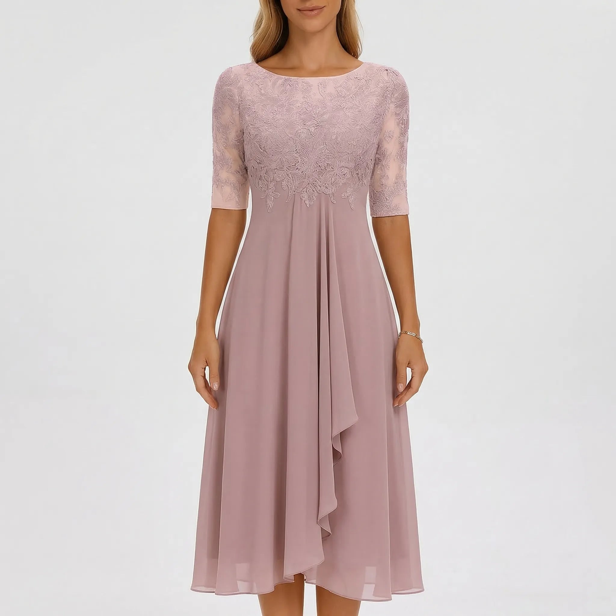 Florvelle - A-Line Midi Dress With Lace Bodice
