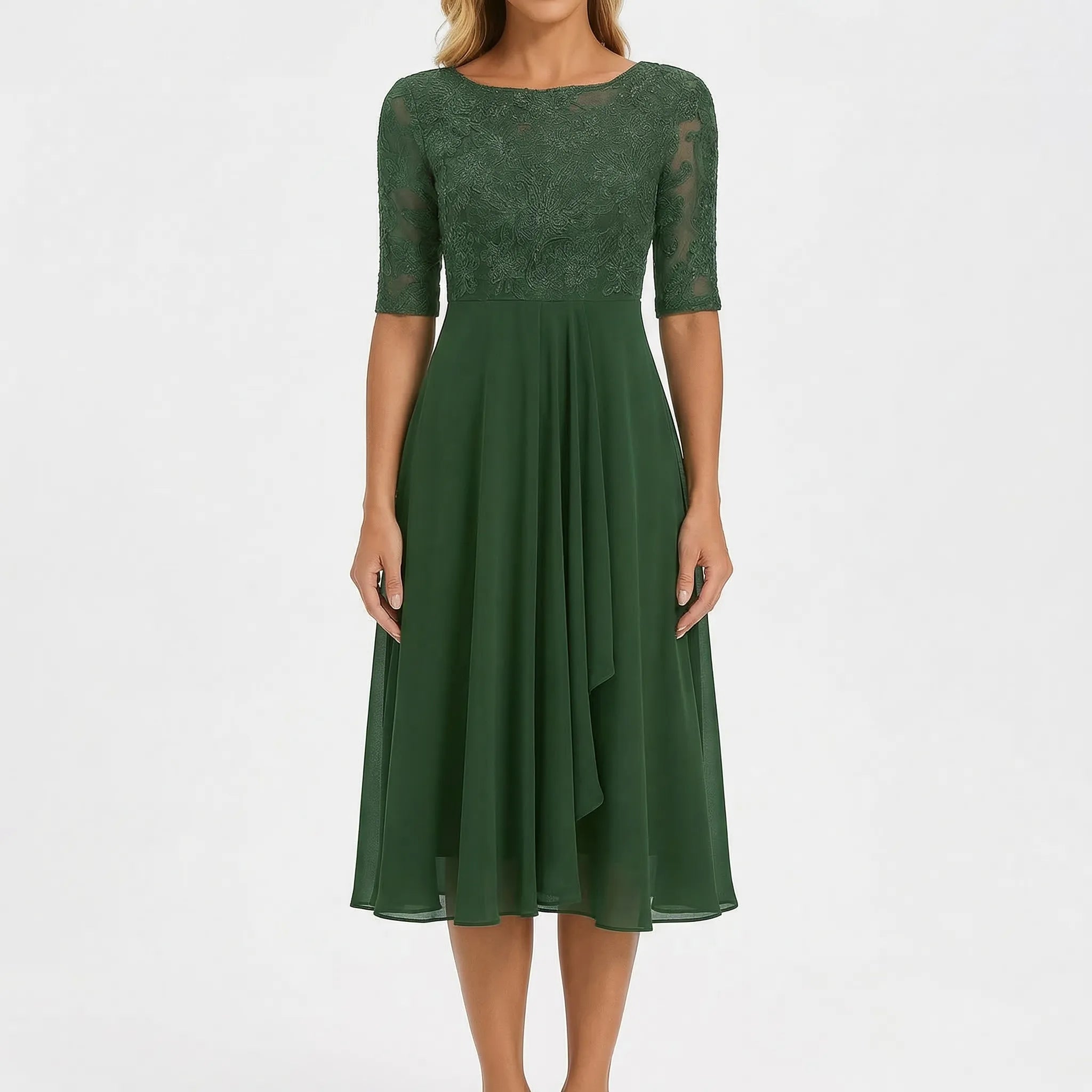 Florvelle - A-Line Midi Dress With Lace Bodice