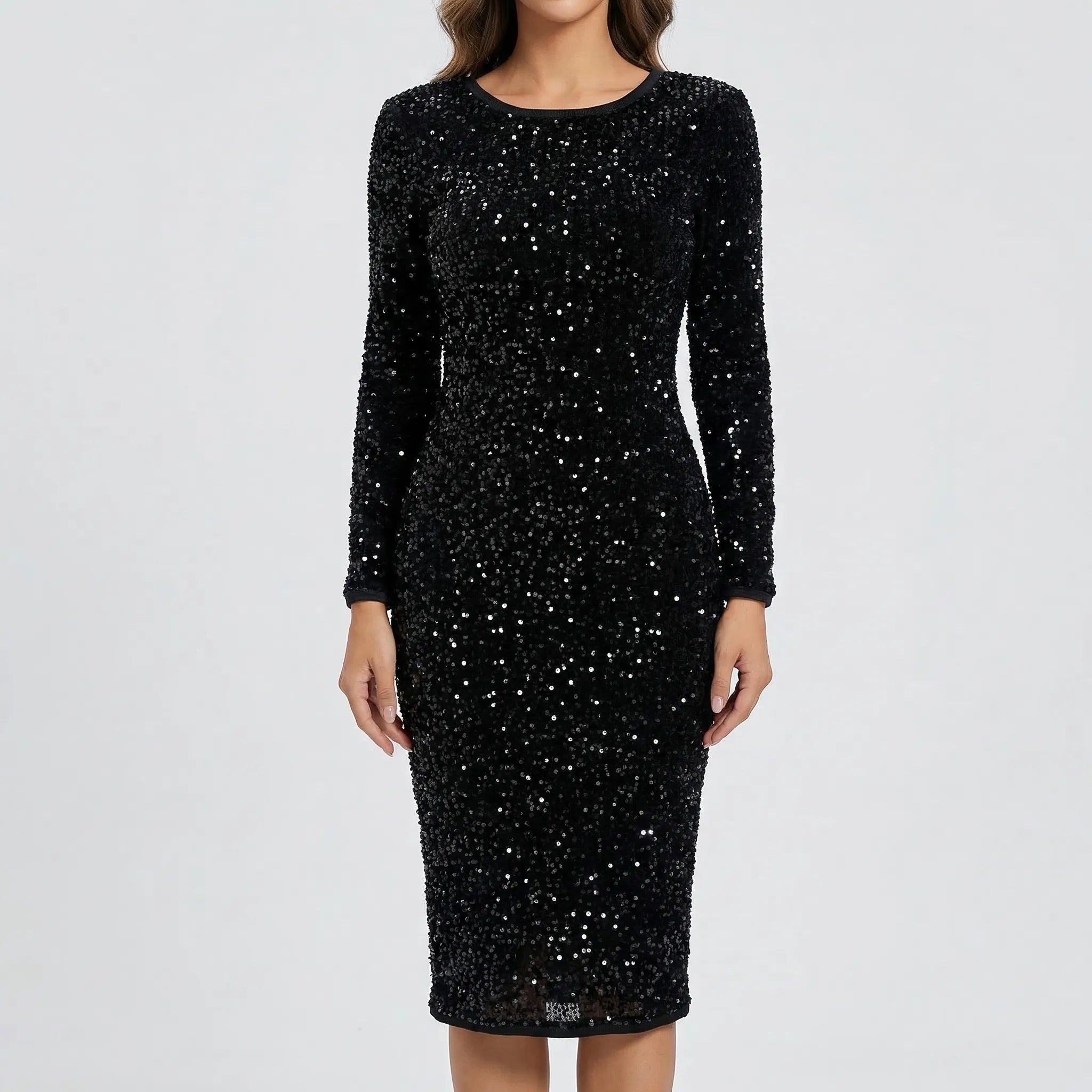 Glitzova - Long-Sleeve Sequin Bodycon Dress