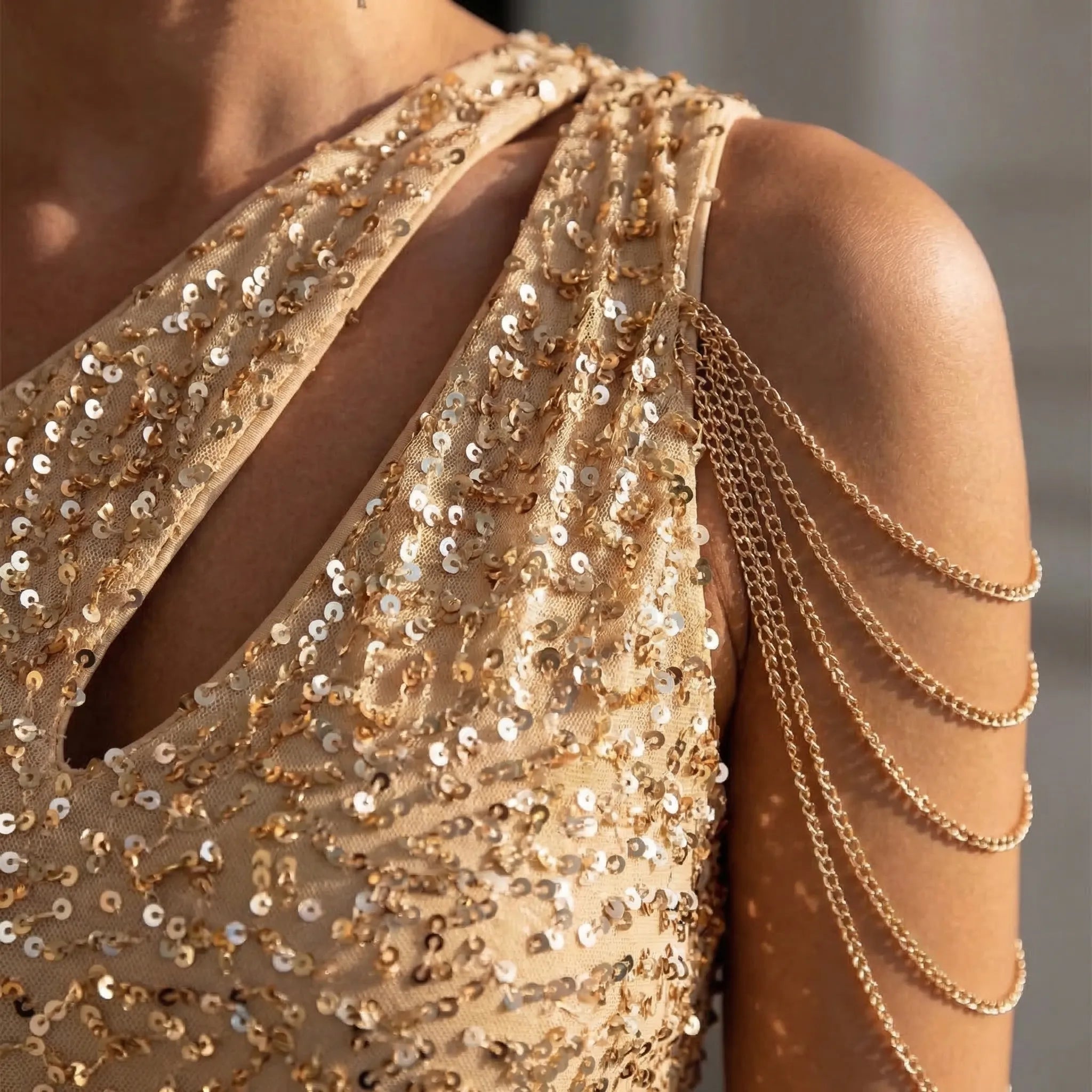 Glitzra - Asymmetric One-Shoulder Sequin Mini Dress