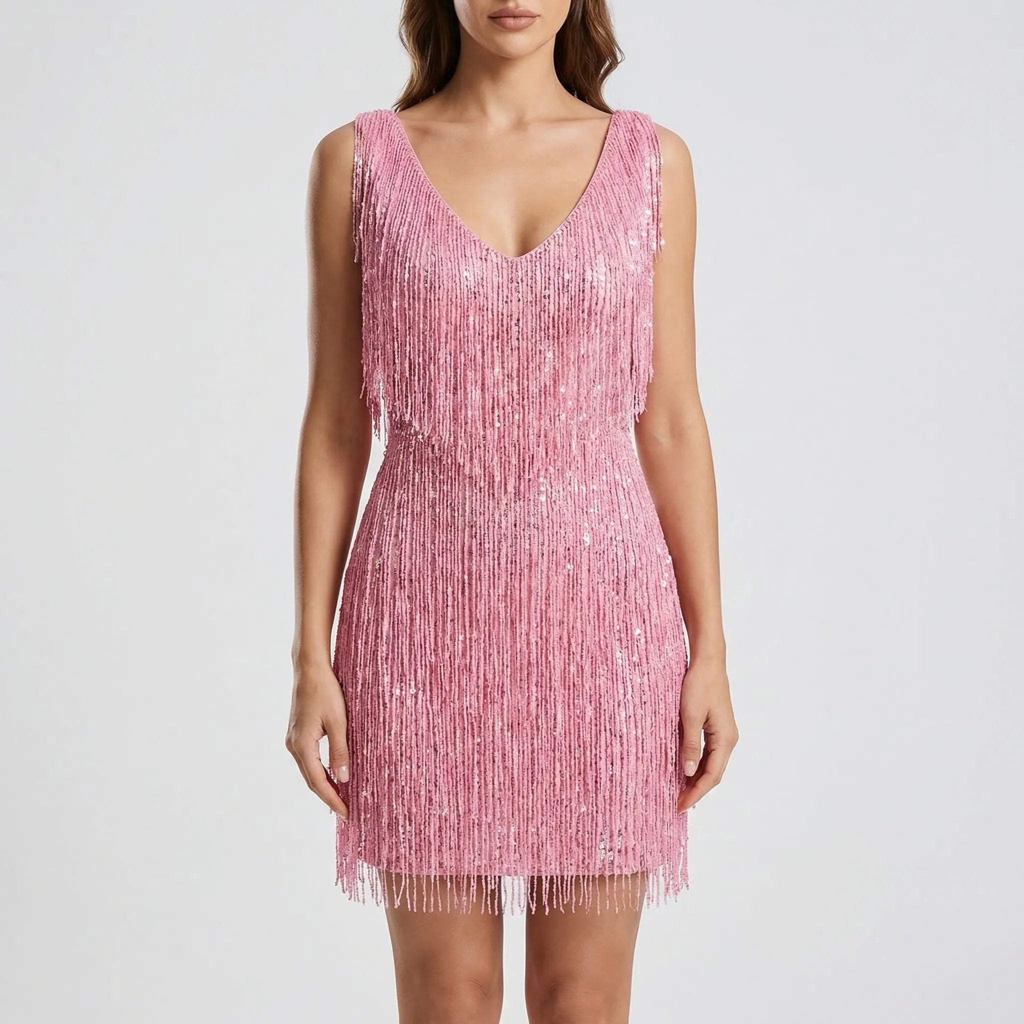 Glitzra - Sparkly Fringe Mini Party Dress