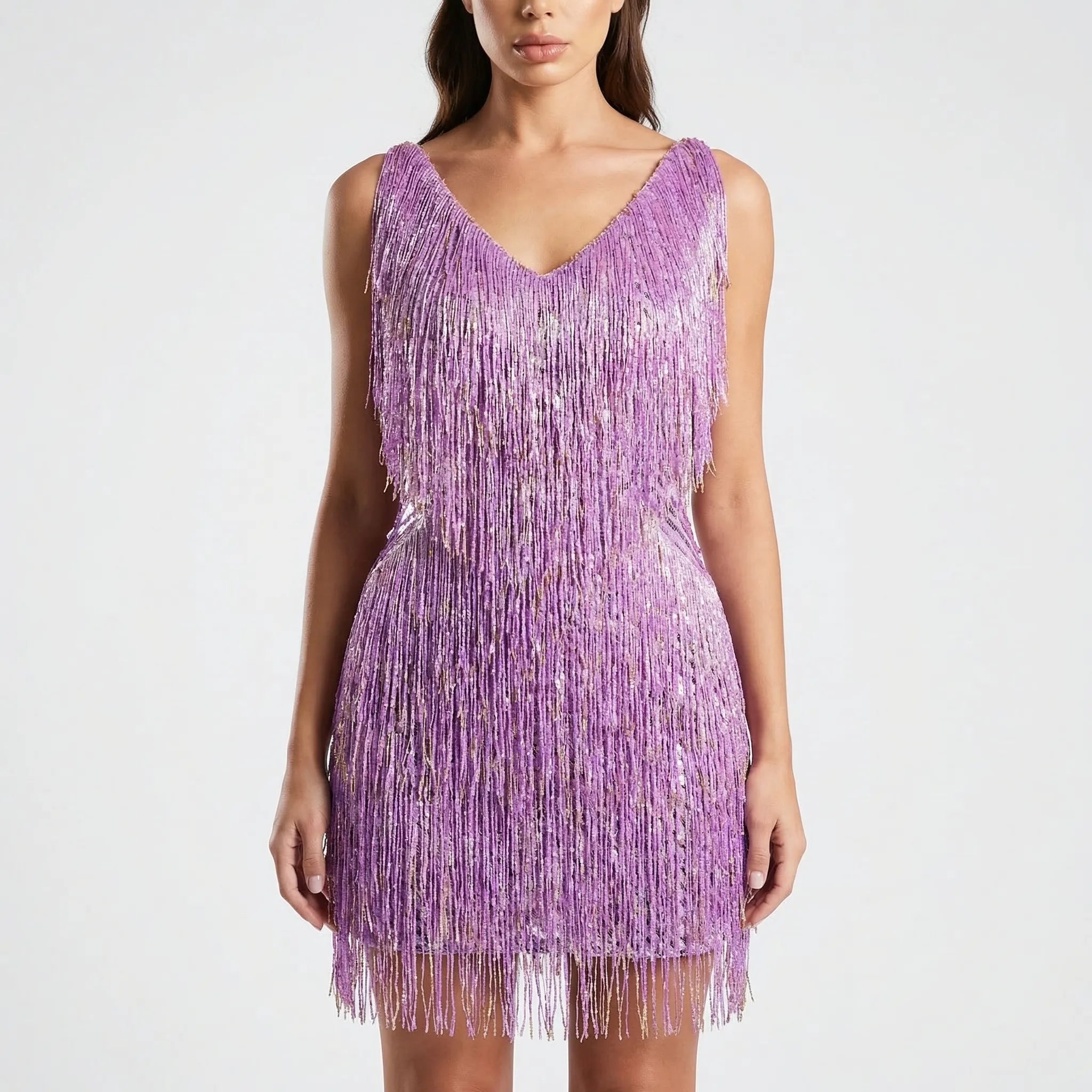 Glitzra - Sparkly Fringe Mini Party Dress