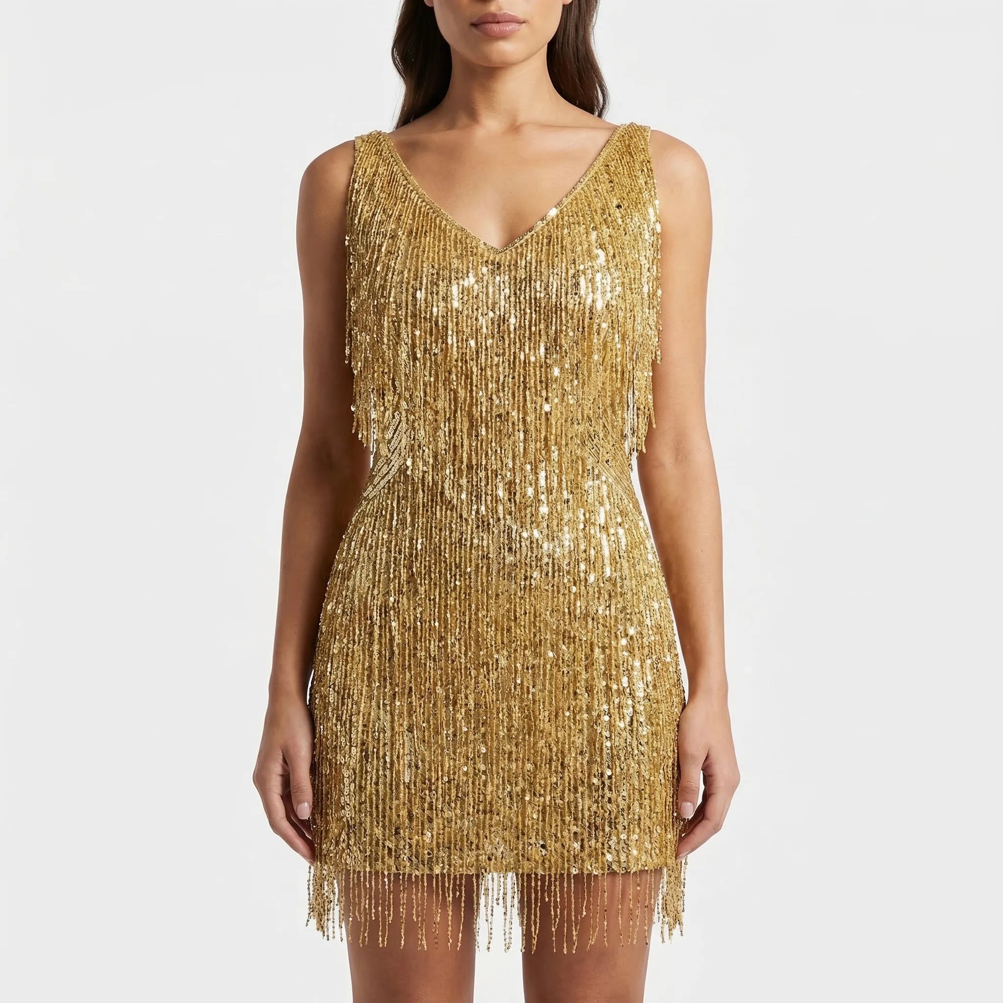 Glitzra - Sparkly Fringe Mini Party Dress