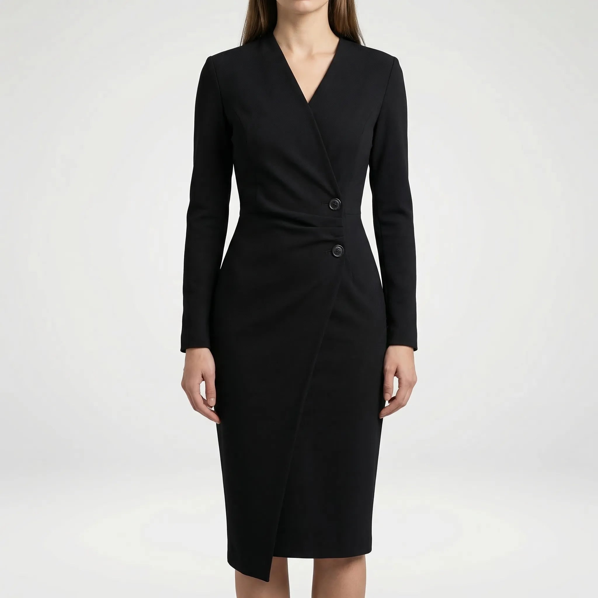 Velmora - Wrap-Style Fitted Midi Dress