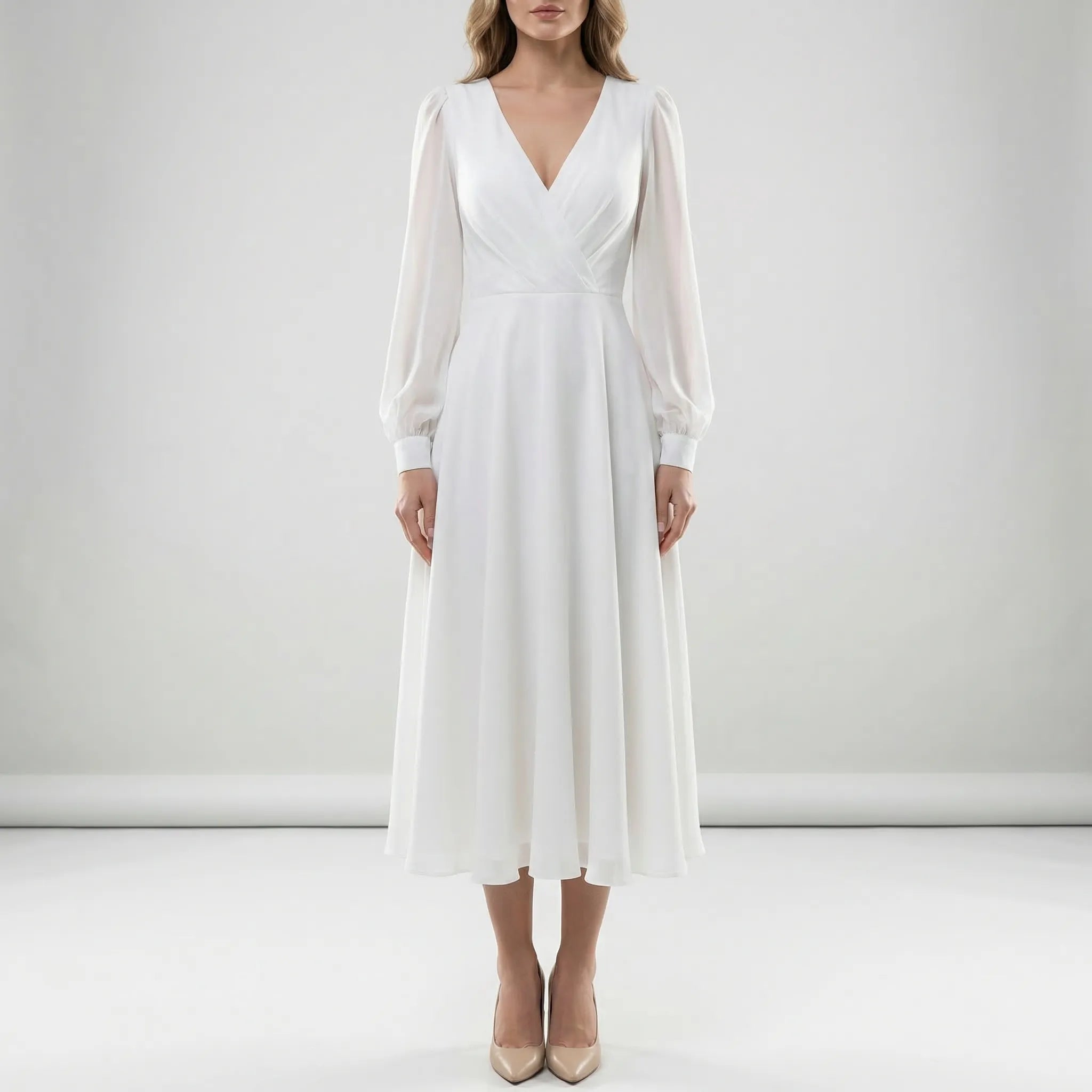 Veloura - Long-Sleeve V-Neck Bridal Dress
