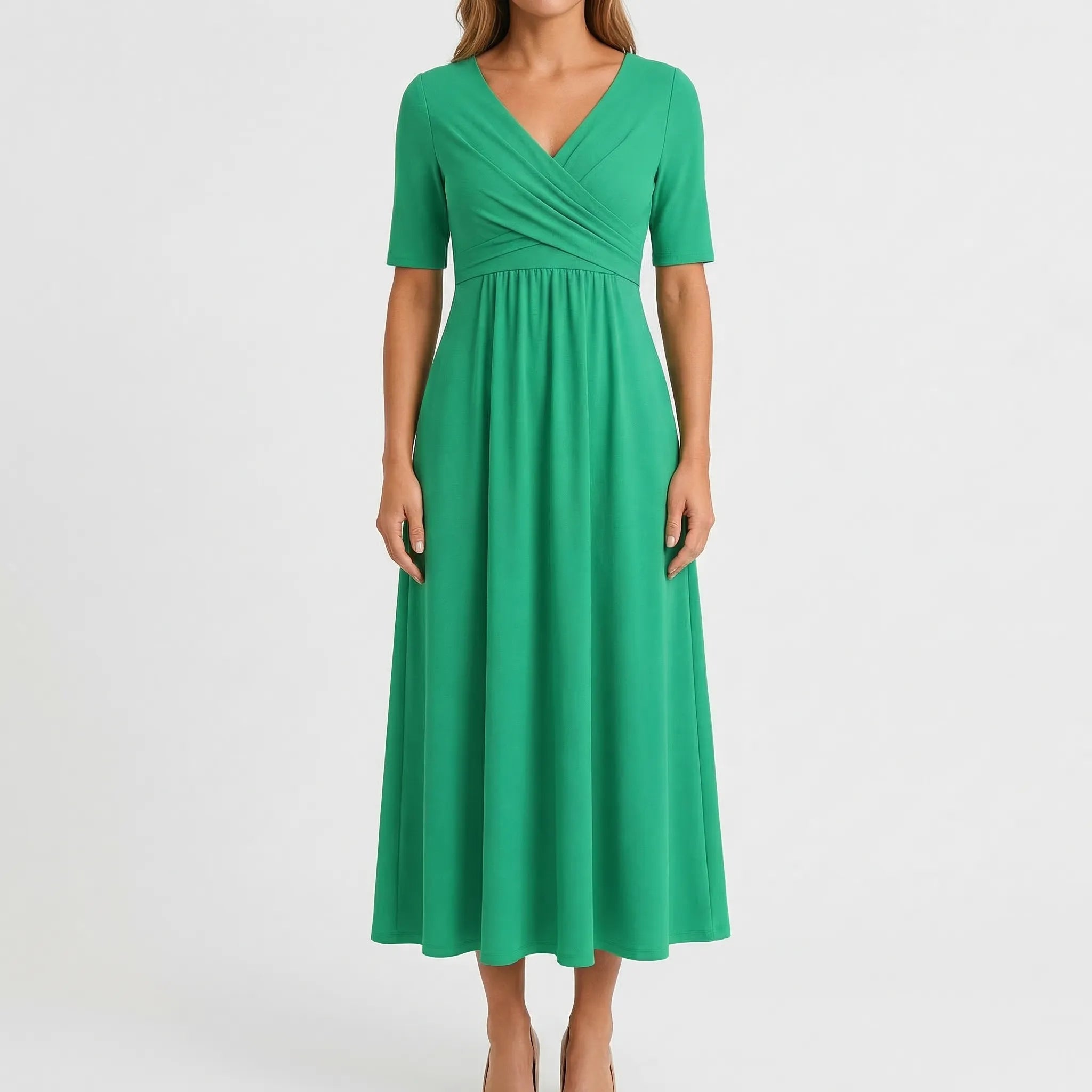 Veluria - V-Neck Wrap Style Midi Dress
