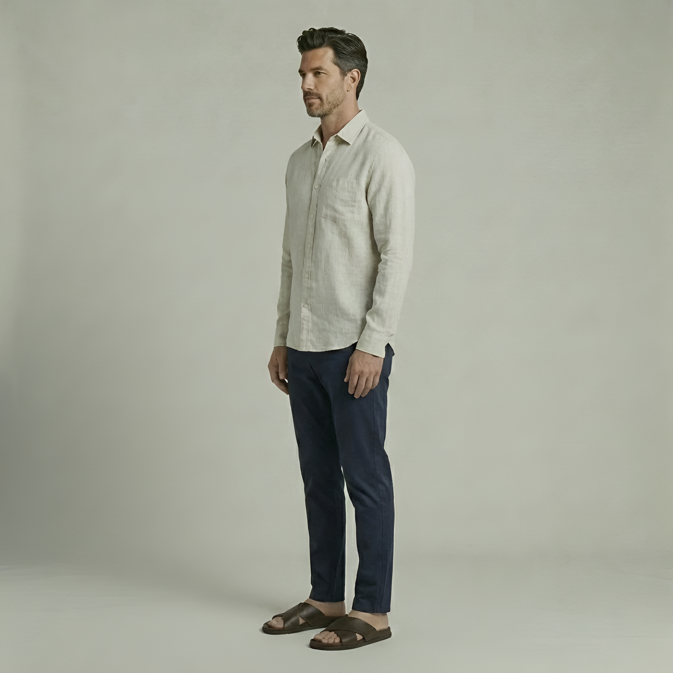 Braumier | Mens Leather Cross Strap Summer Slide Sandals