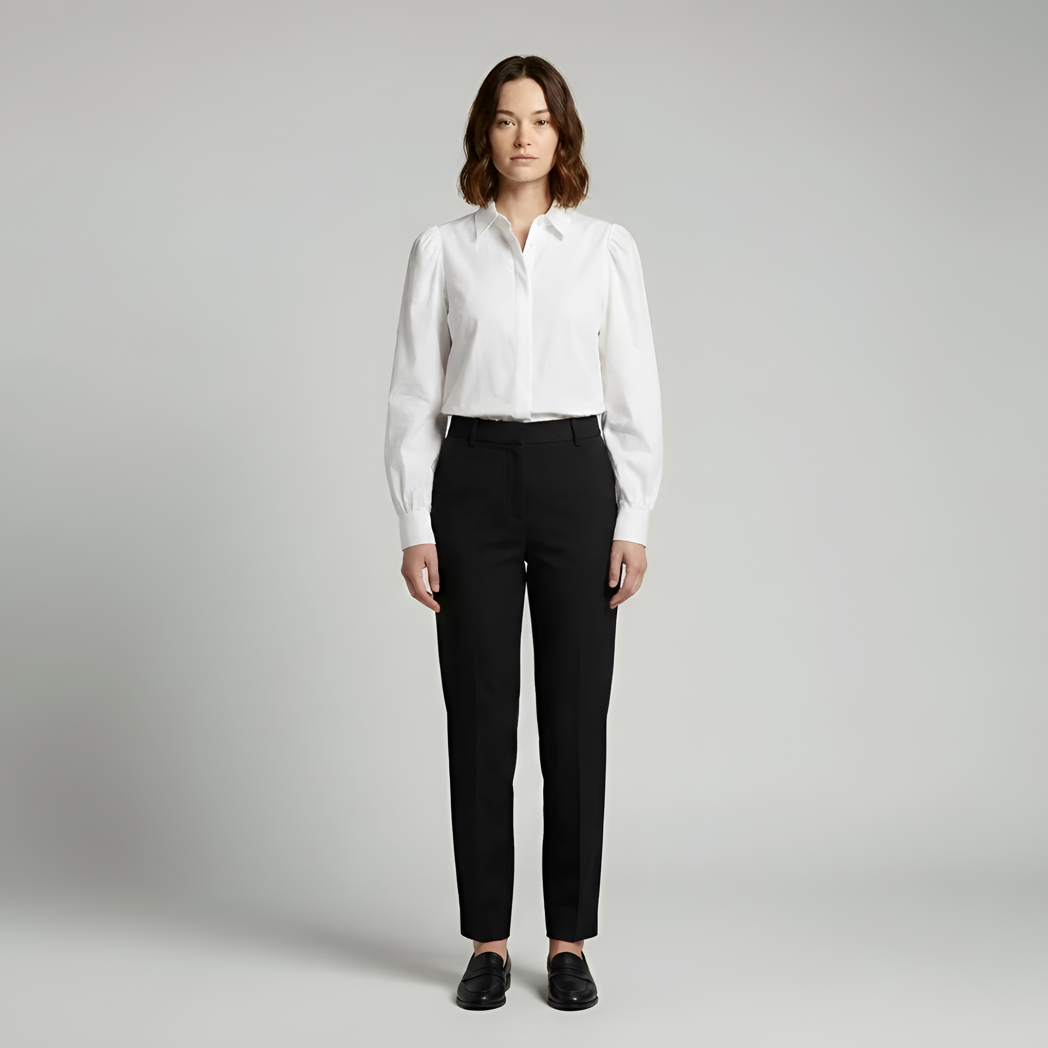 Braumier | Womens Long Sleeve Puff Shoulder Button Down Blouse