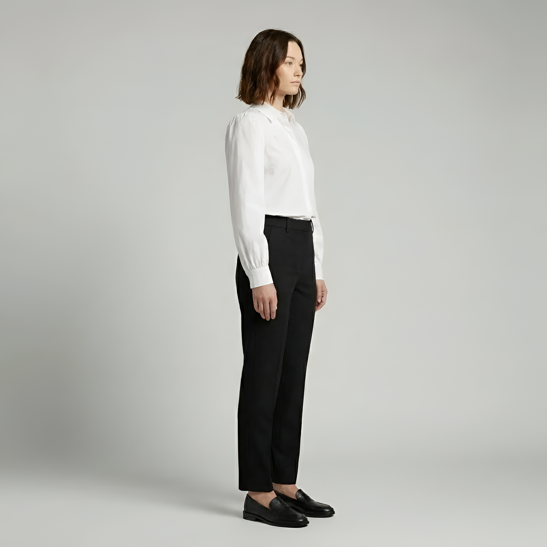 Braumier | Womens Long Sleeve Puff Shoulder Button Down Blouse