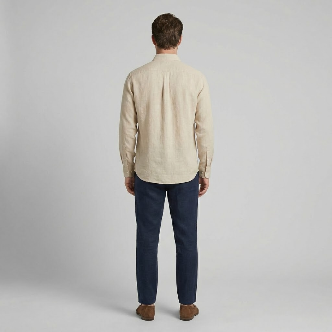 Braumier | Mens Long Sleeve Button Down Shirt Beige
