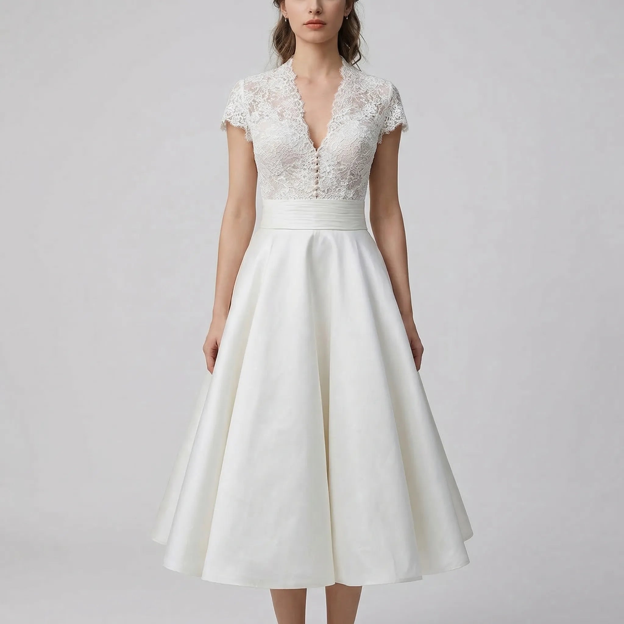 Bellacen - Lace Bodice Midi Wedding Dress