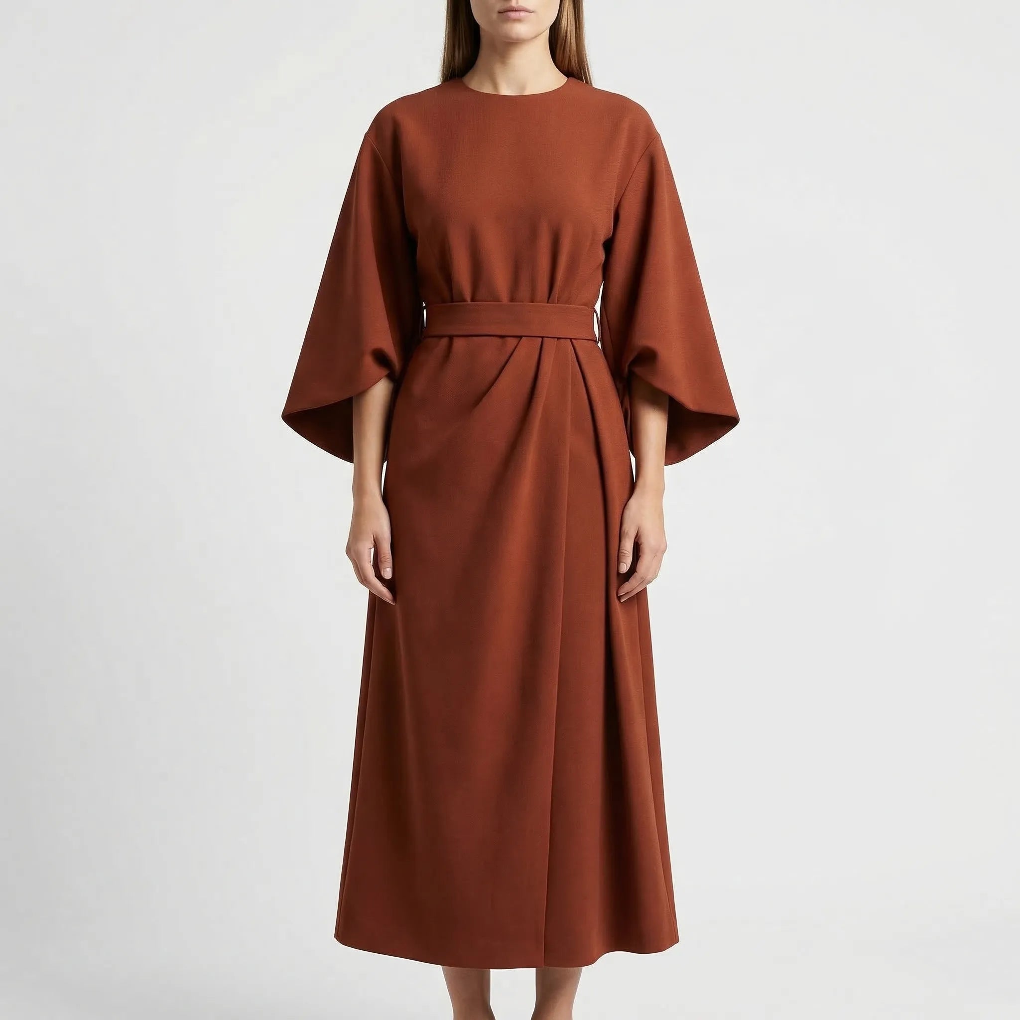 Drapolux - Belted Waist Midi Dress
