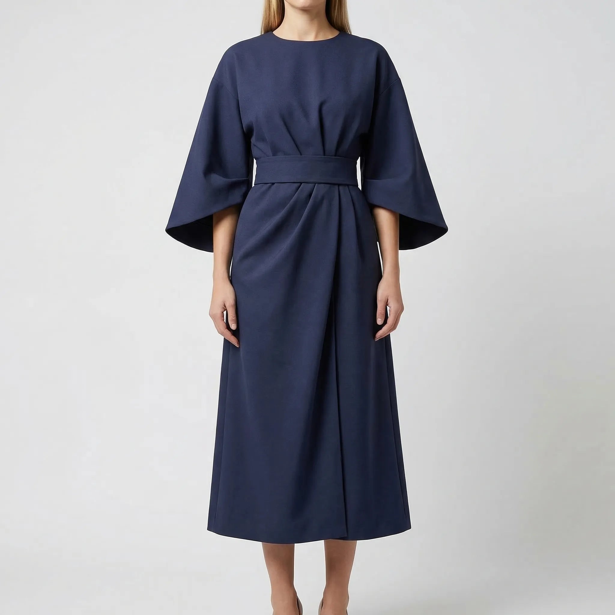 Drapolux - Belted Waist Midi Dress