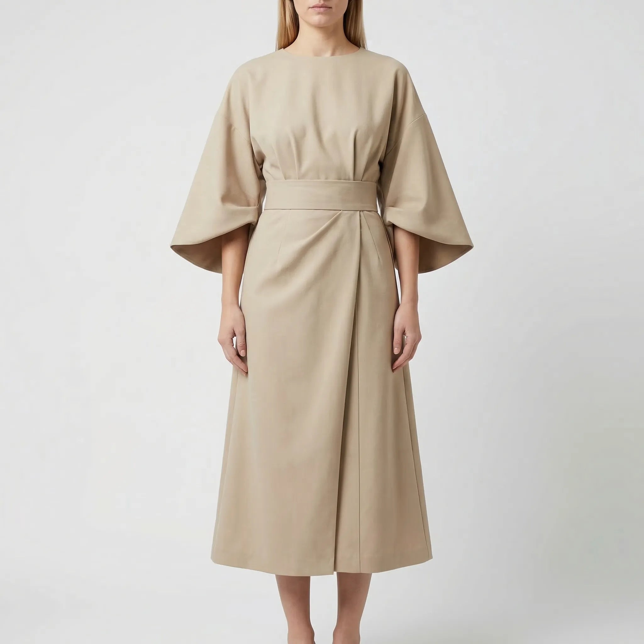 Drapolux - Belted Waist Midi Dress