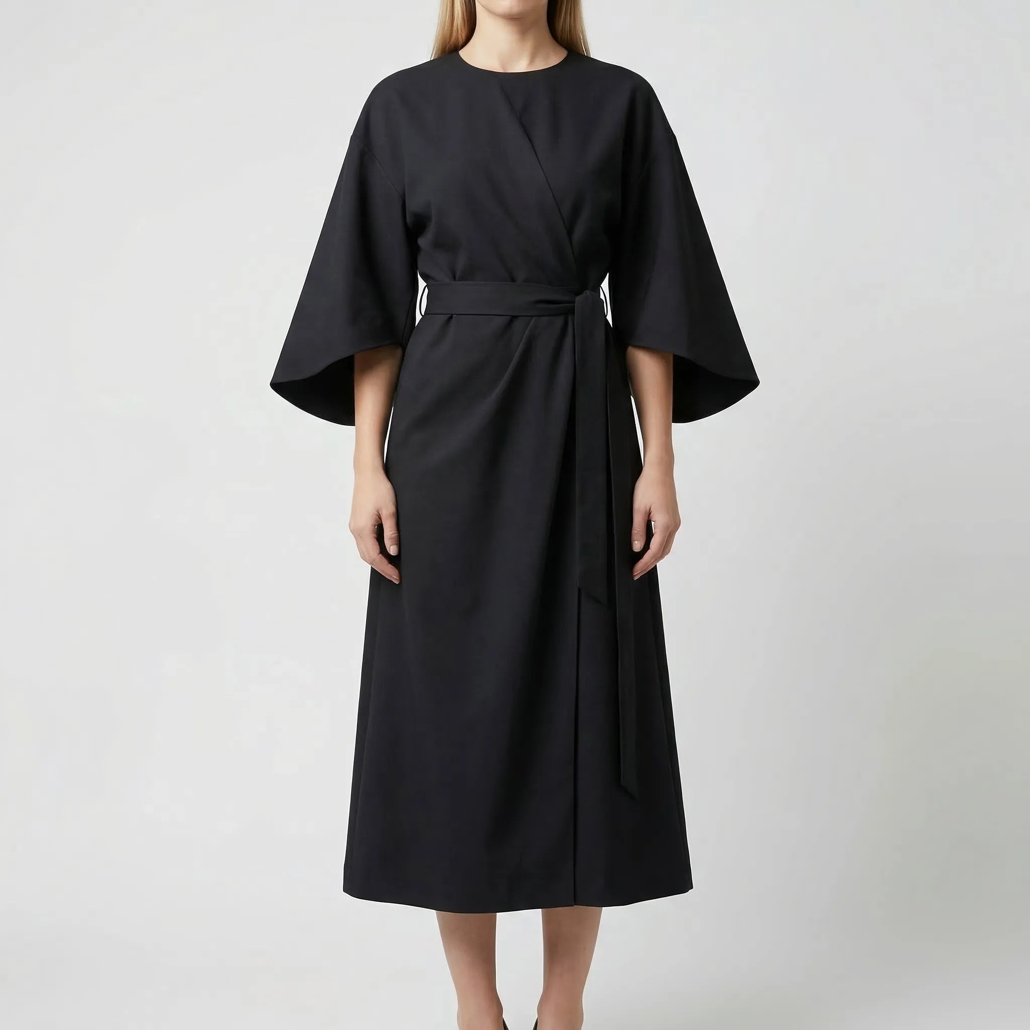 Drapolux - Belted Waist Midi Dress