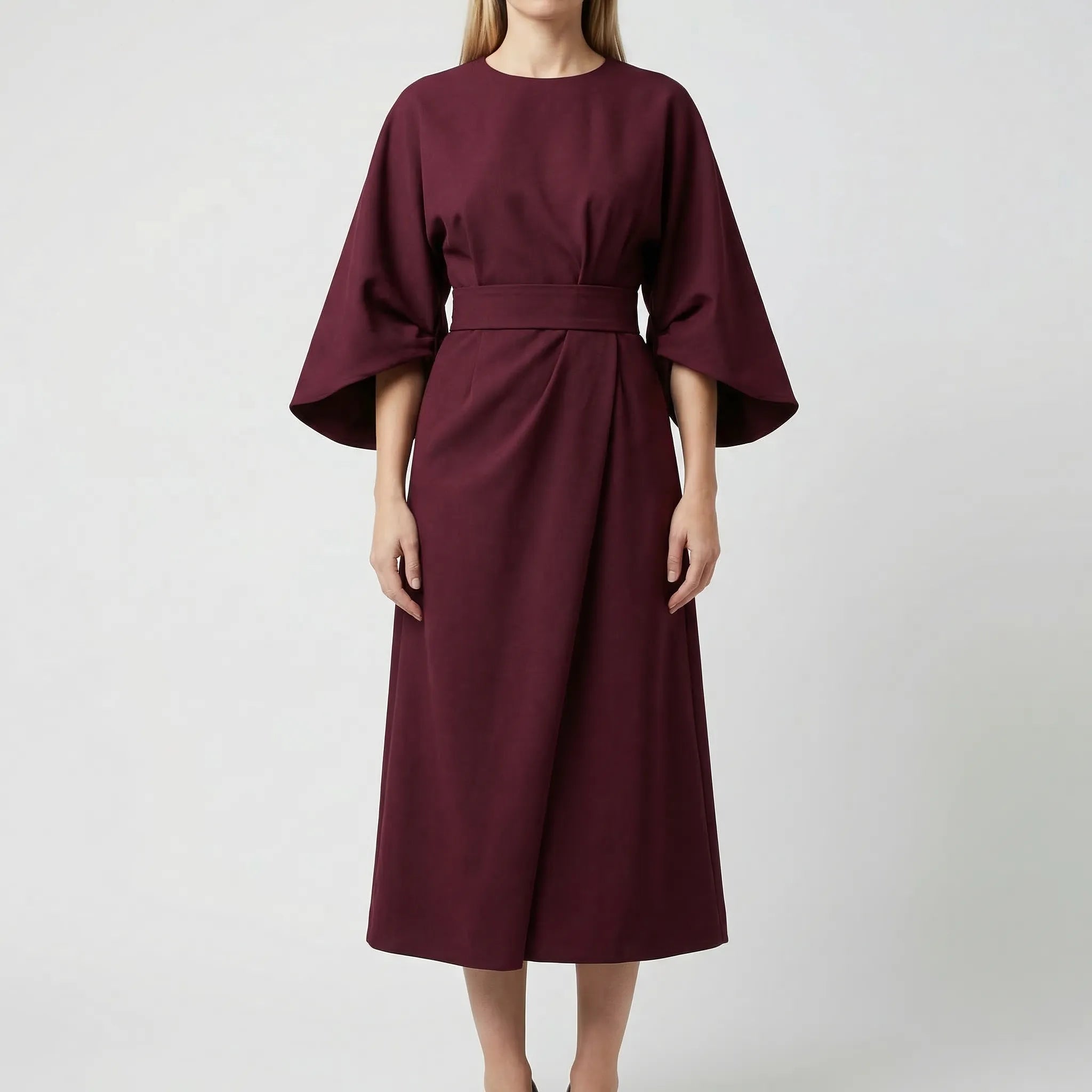 Drapolux - Belted Waist Midi Dress