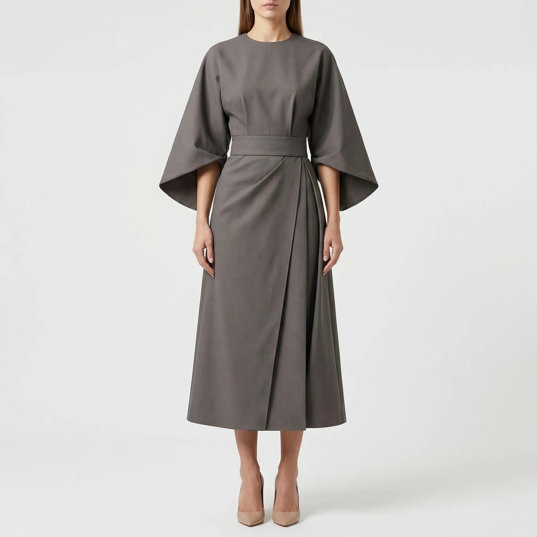 Drapolux - Belted Waist Midi Dress