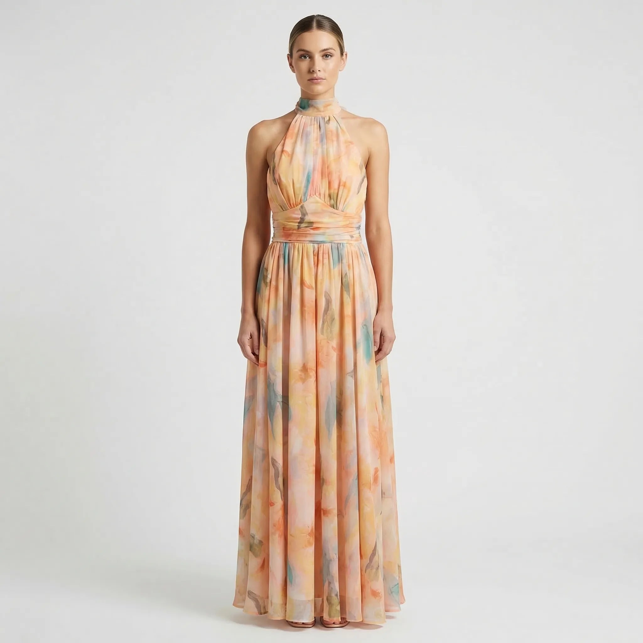 Floralla - Floral Halter-Neck Maxi Dress