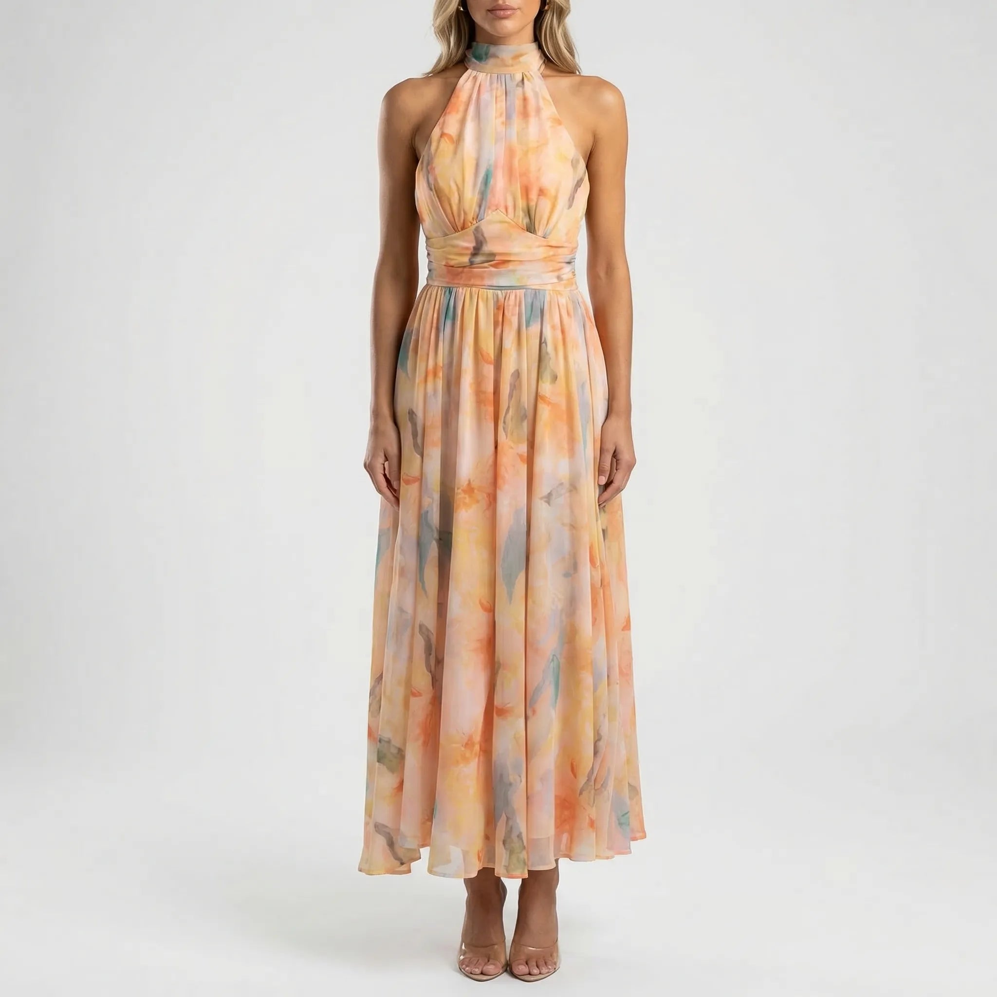 Floralla - Floral Halter-Neck Maxi Dress