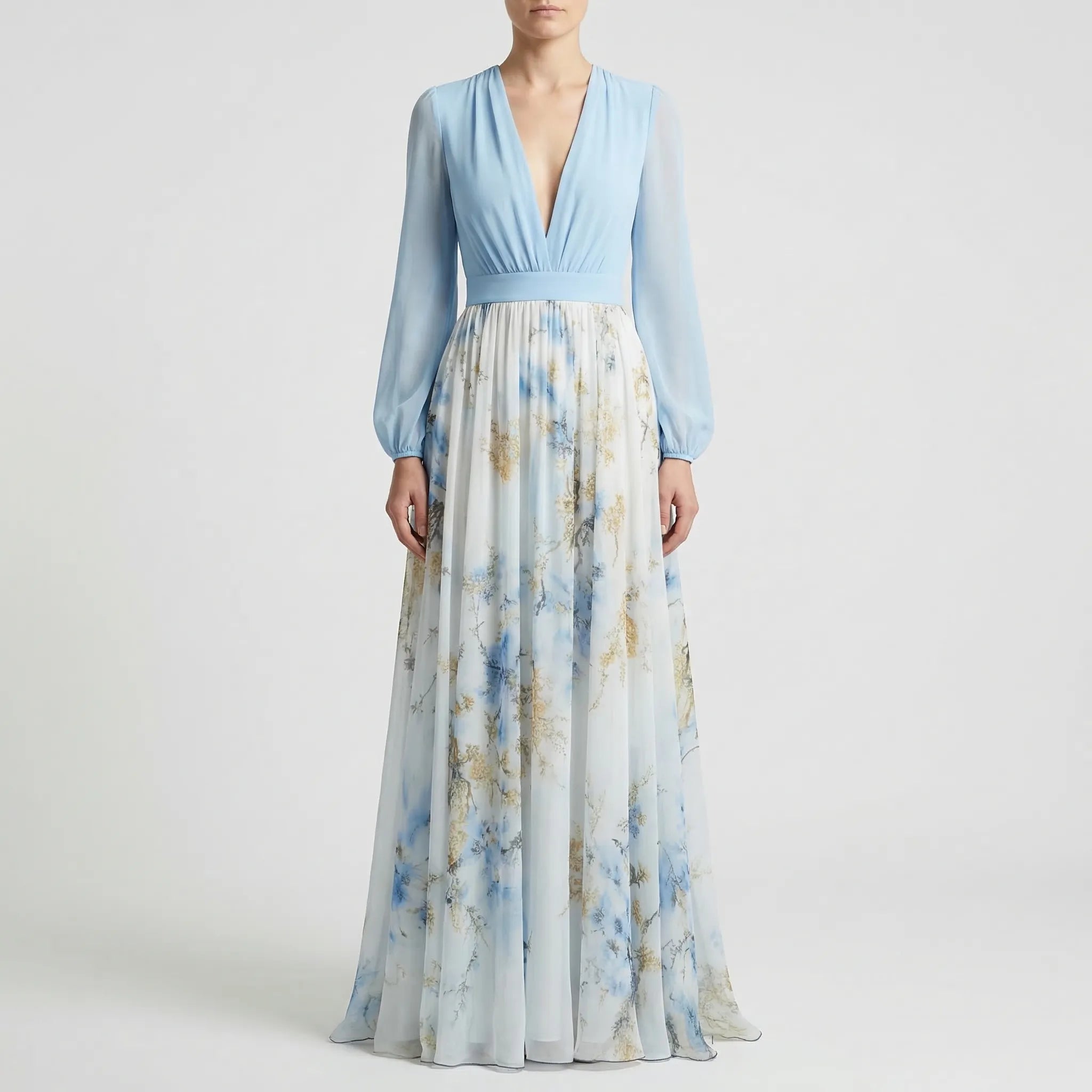 Floravia - Floral Print V-Neck Maxi Dress