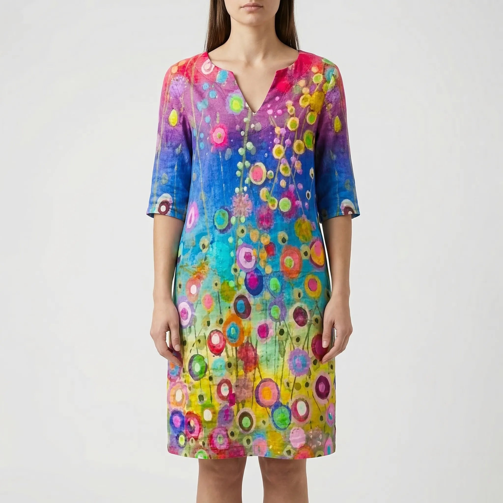 Floriven - Long-Sleeve Abstract Floral Shift Dress