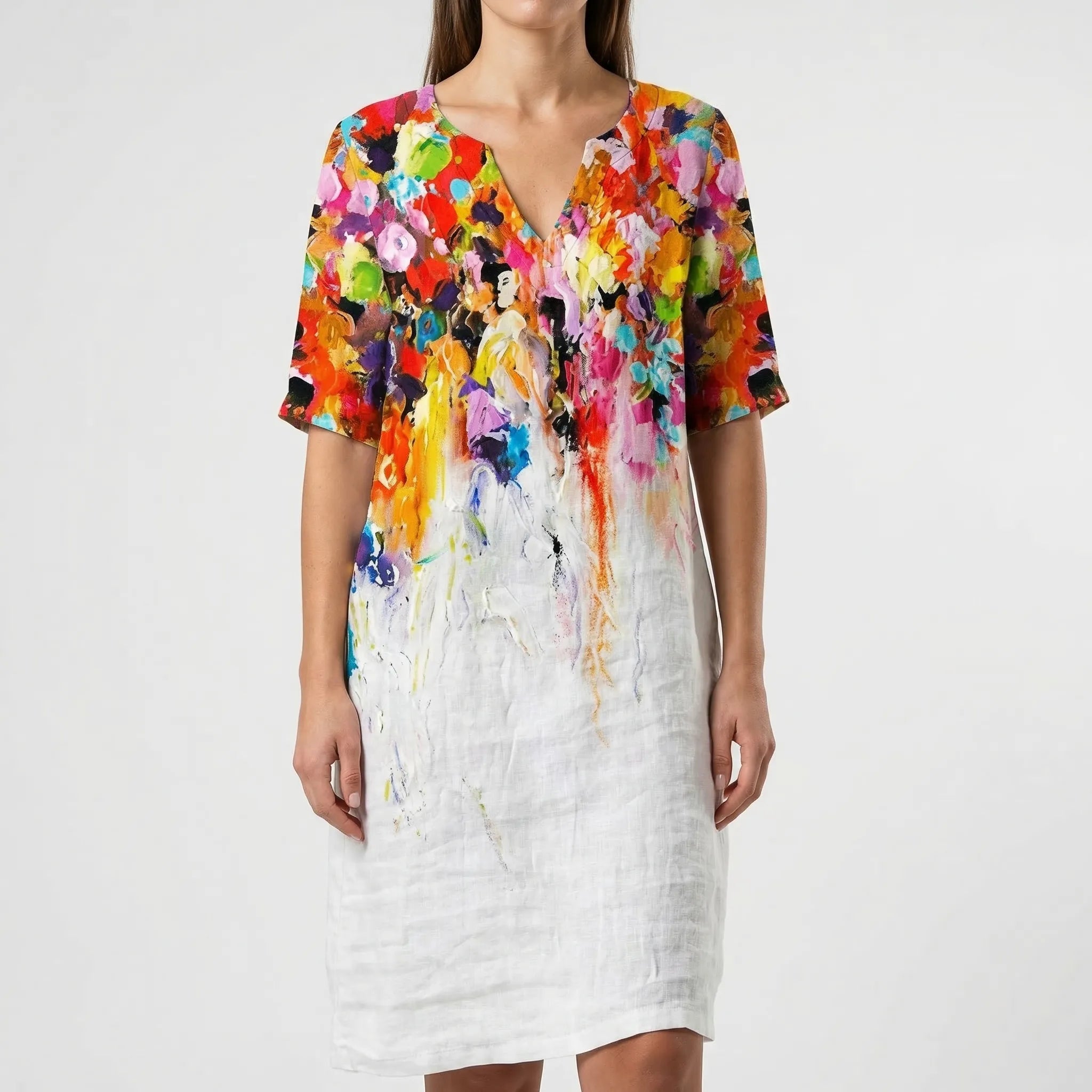 Floriven - Long-Sleeve Abstract Floral Shift Dress