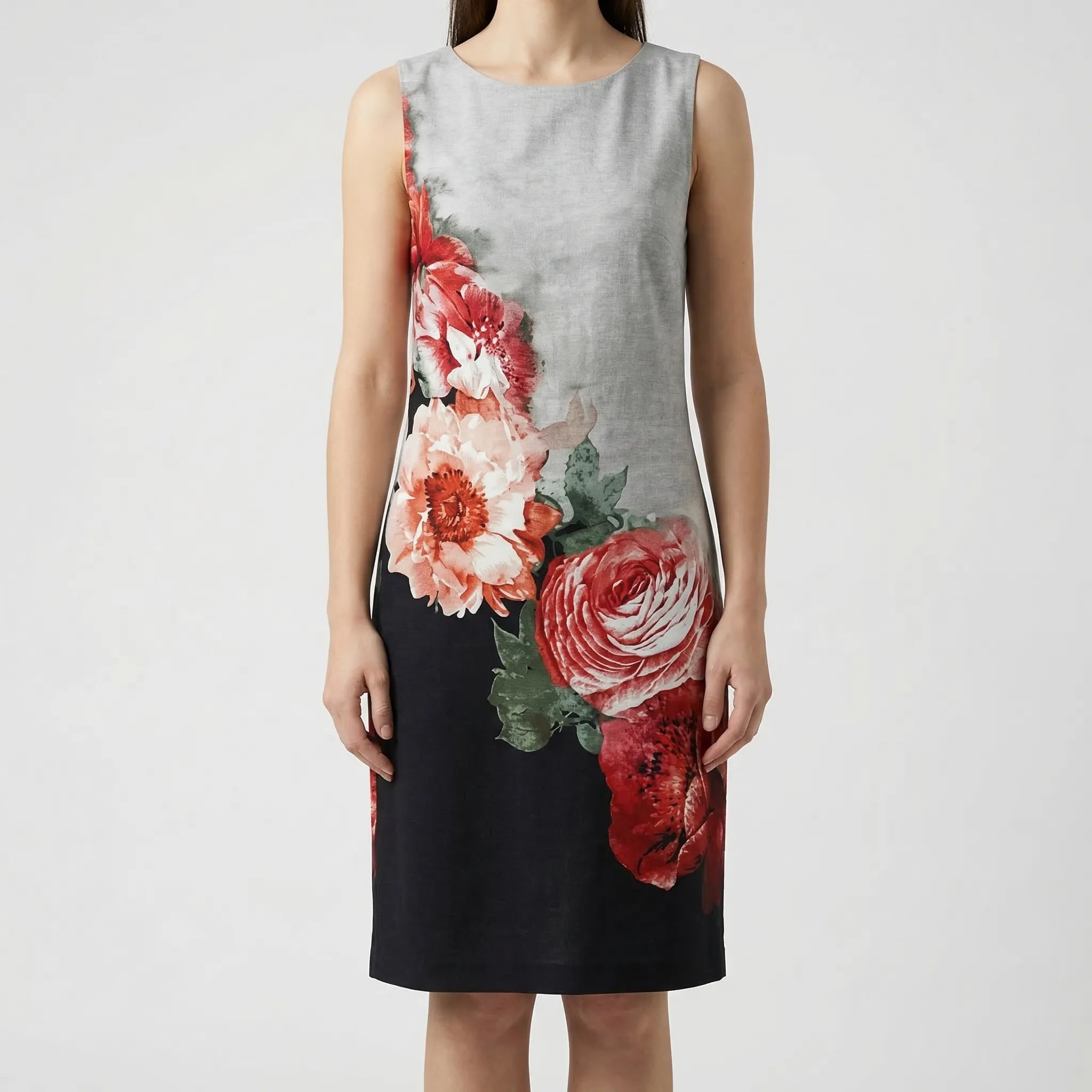 Floriven - Long-Sleeve Abstract Floral Shift Dress