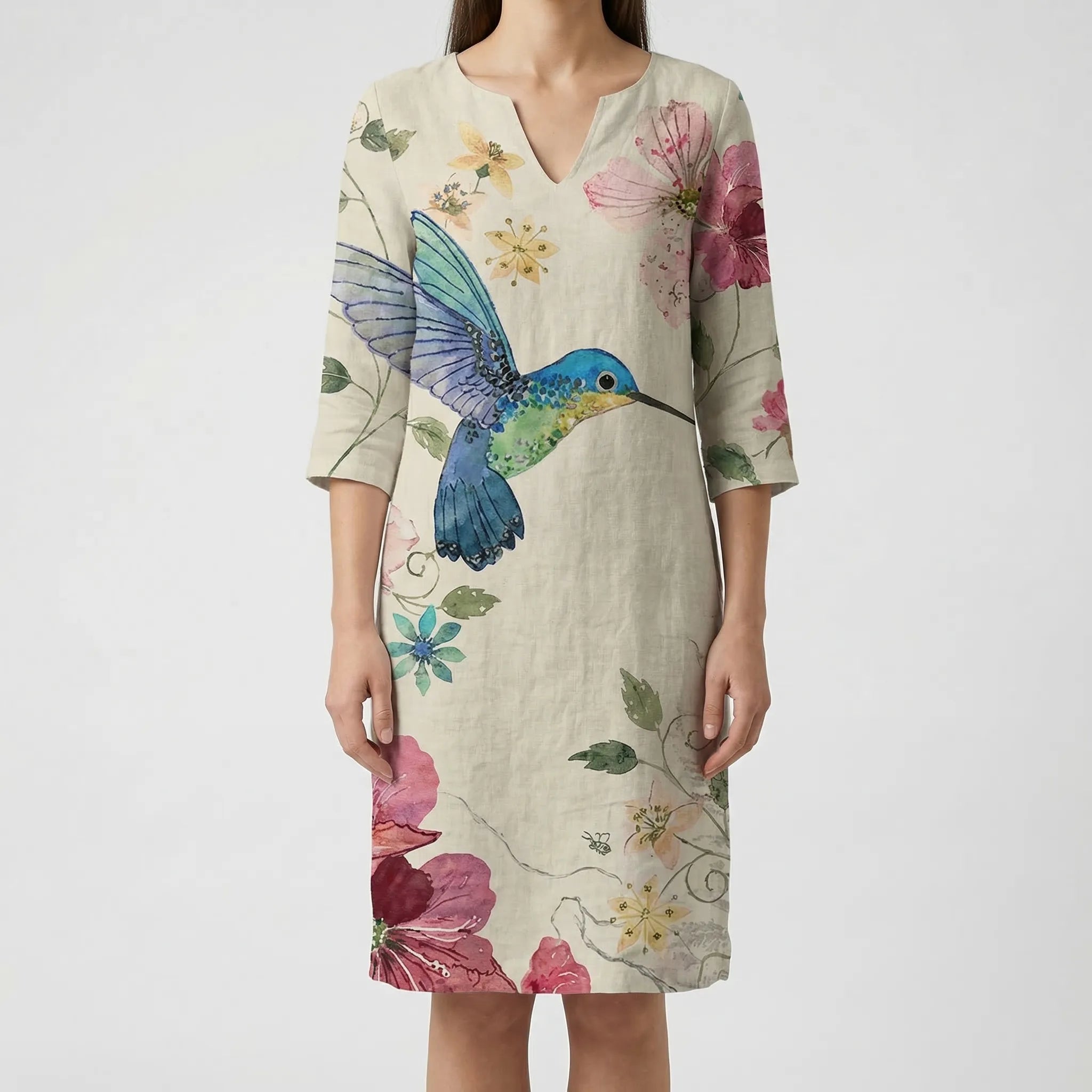 Floriven - Long-Sleeve Abstract Floral Shift Dress