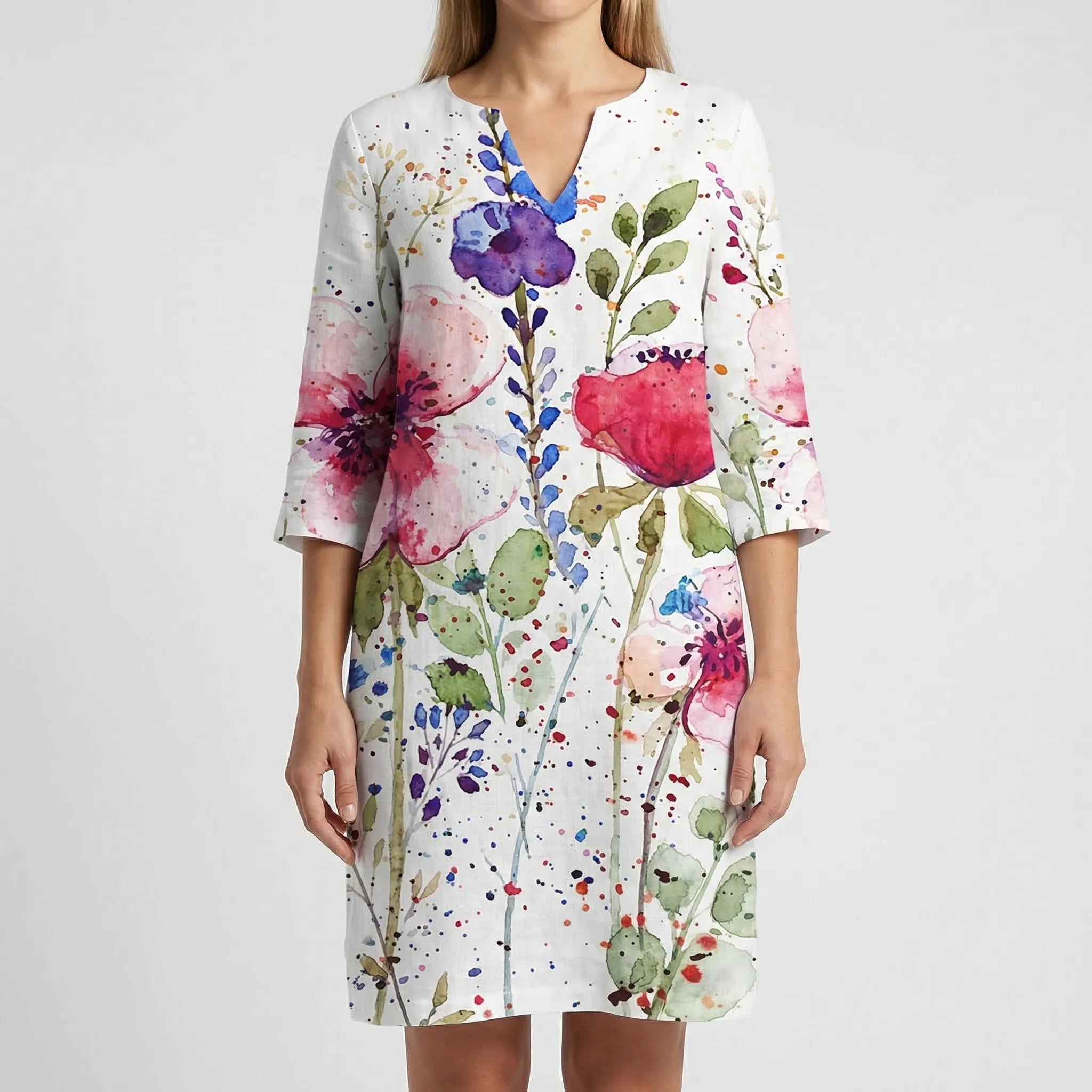 Floriven - Long-Sleeve Abstract Floral Shift Dress
