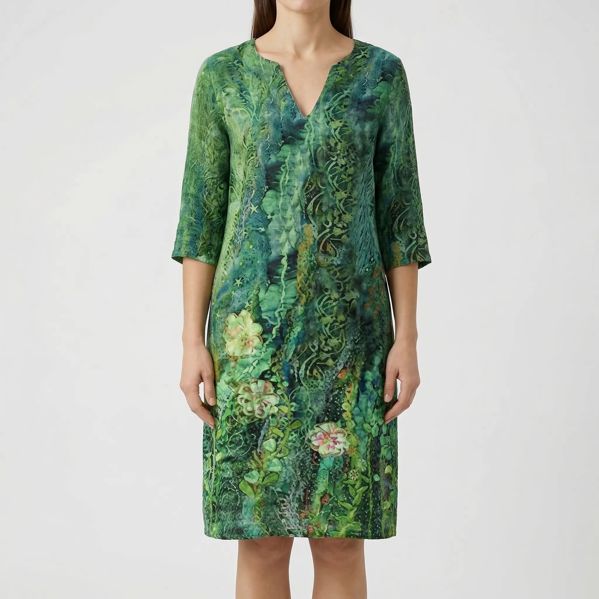 Floriven - Long-Sleeve Abstract Floral Shift Dress