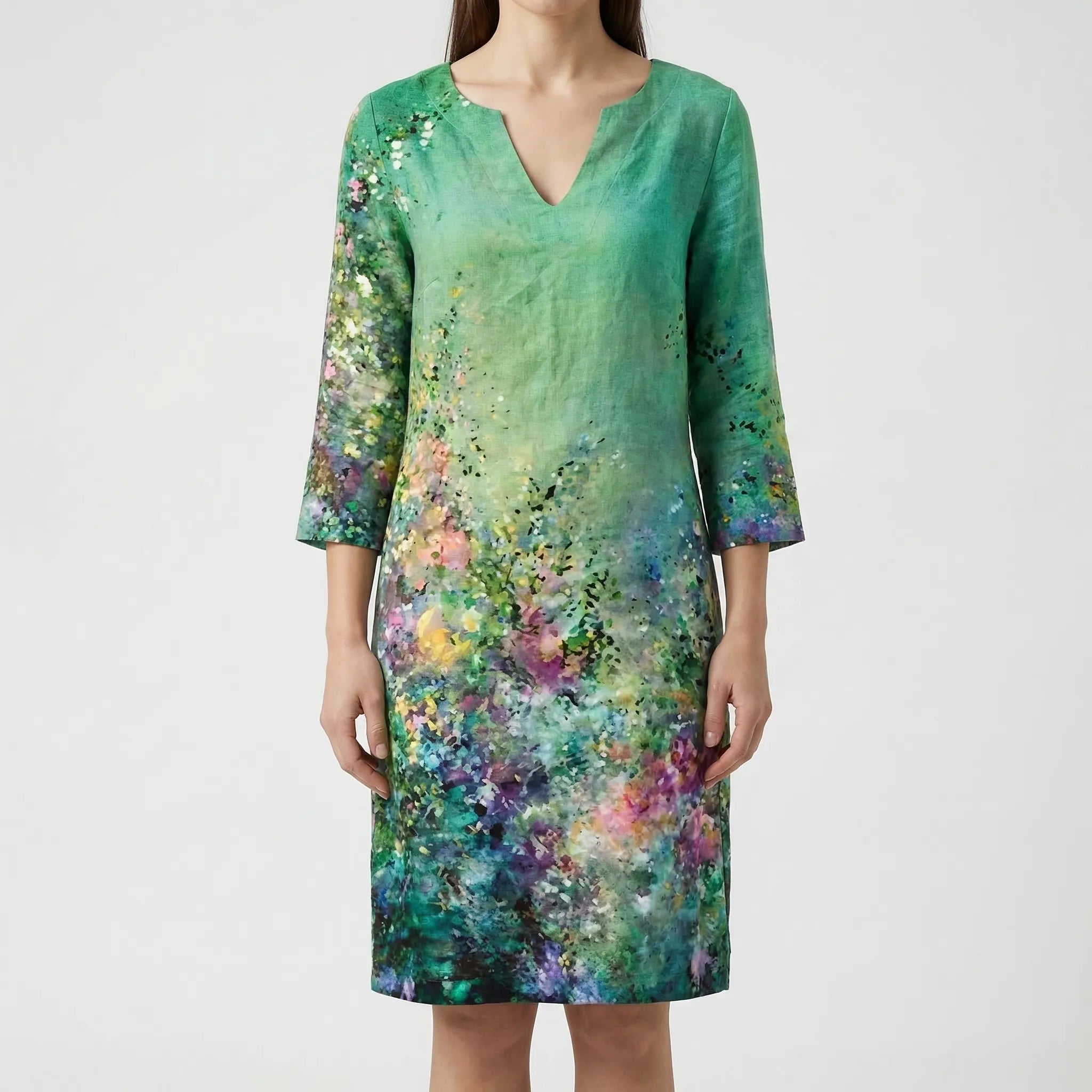 Floriven - Long-Sleeve Abstract Floral Shift Dress