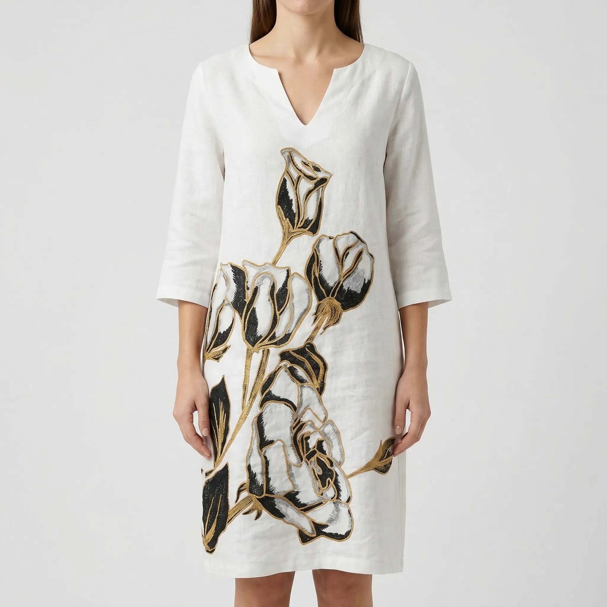 Floriven - Long-Sleeve Abstract Floral Shift Dress