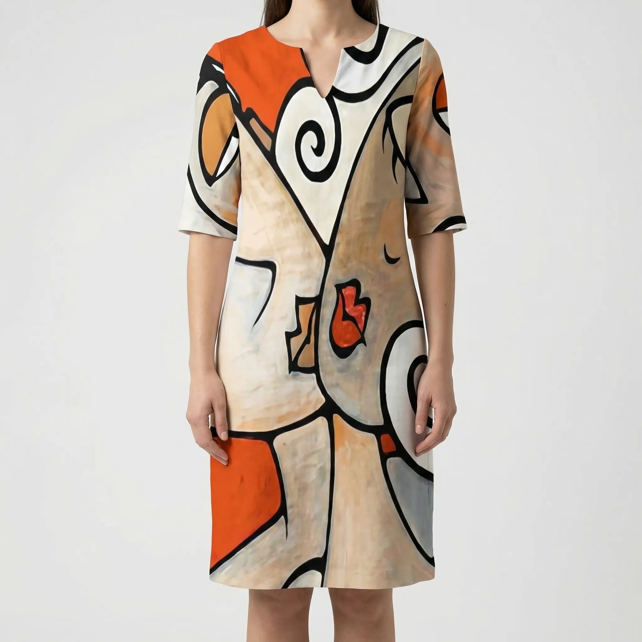 Floriven - Long-Sleeve Abstract Floral Shift Dress