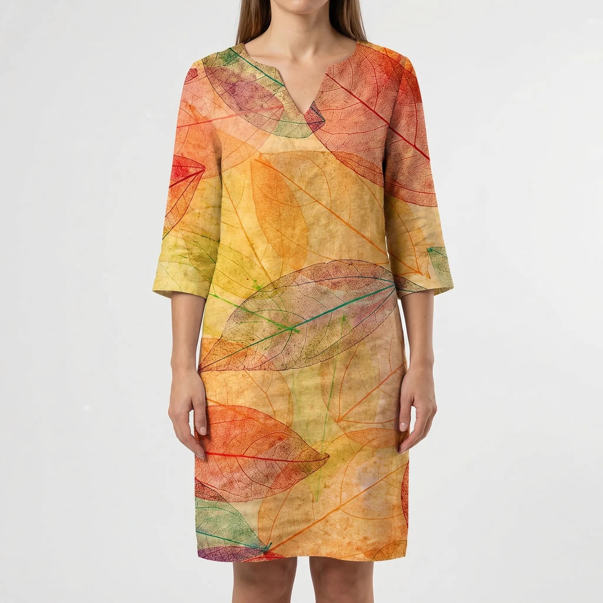 Floriven - Long-Sleeve Abstract Floral Shift Dress