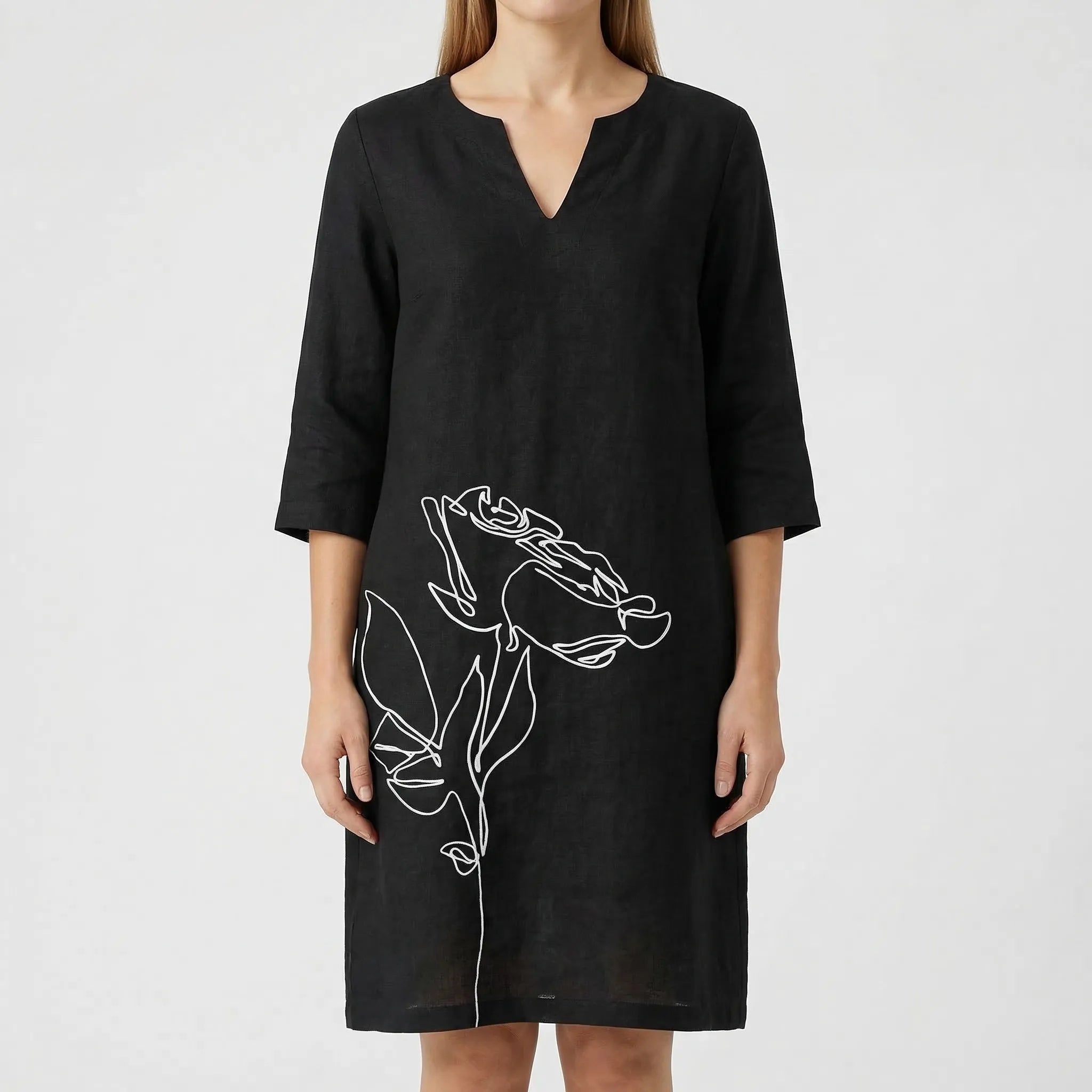 Floriven - Long-Sleeve Abstract Floral Shift Dress