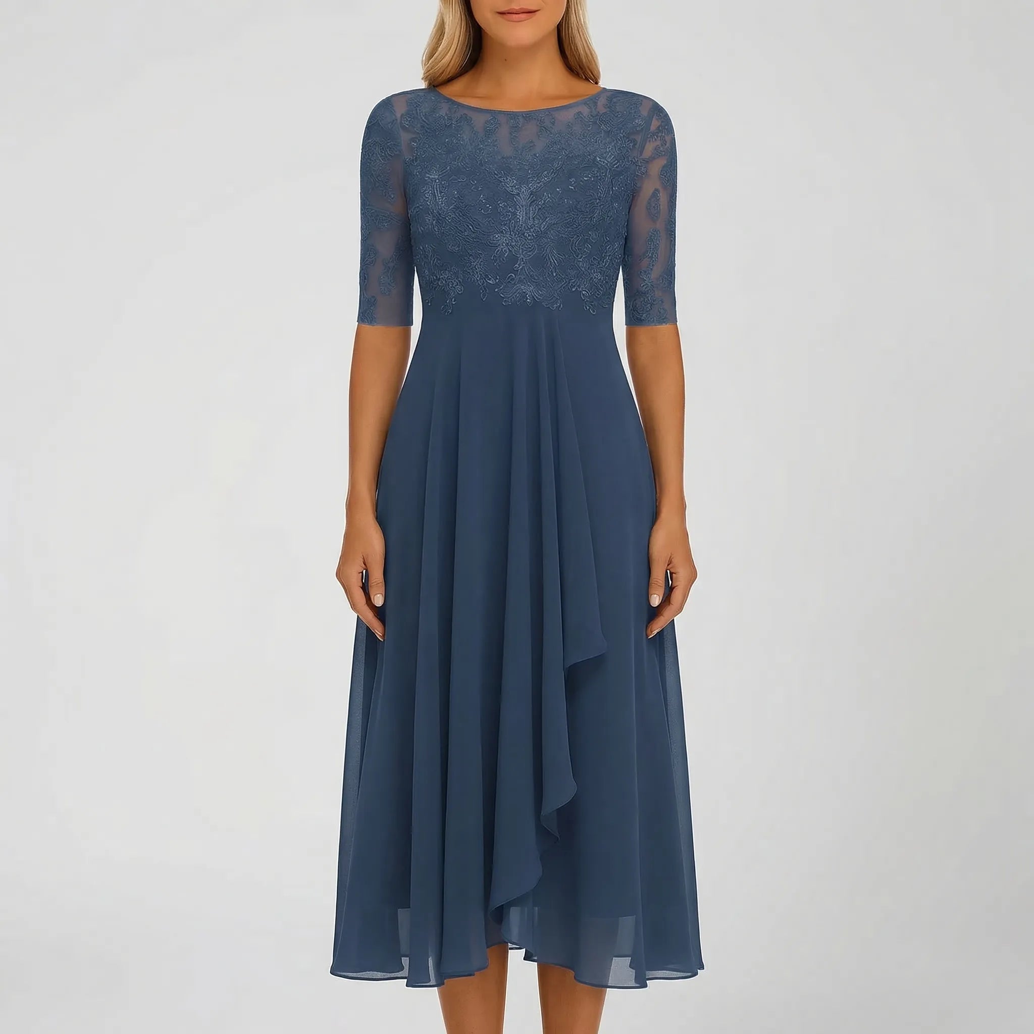 Florvelle - A-Line Midi Dress With Lace Bodice