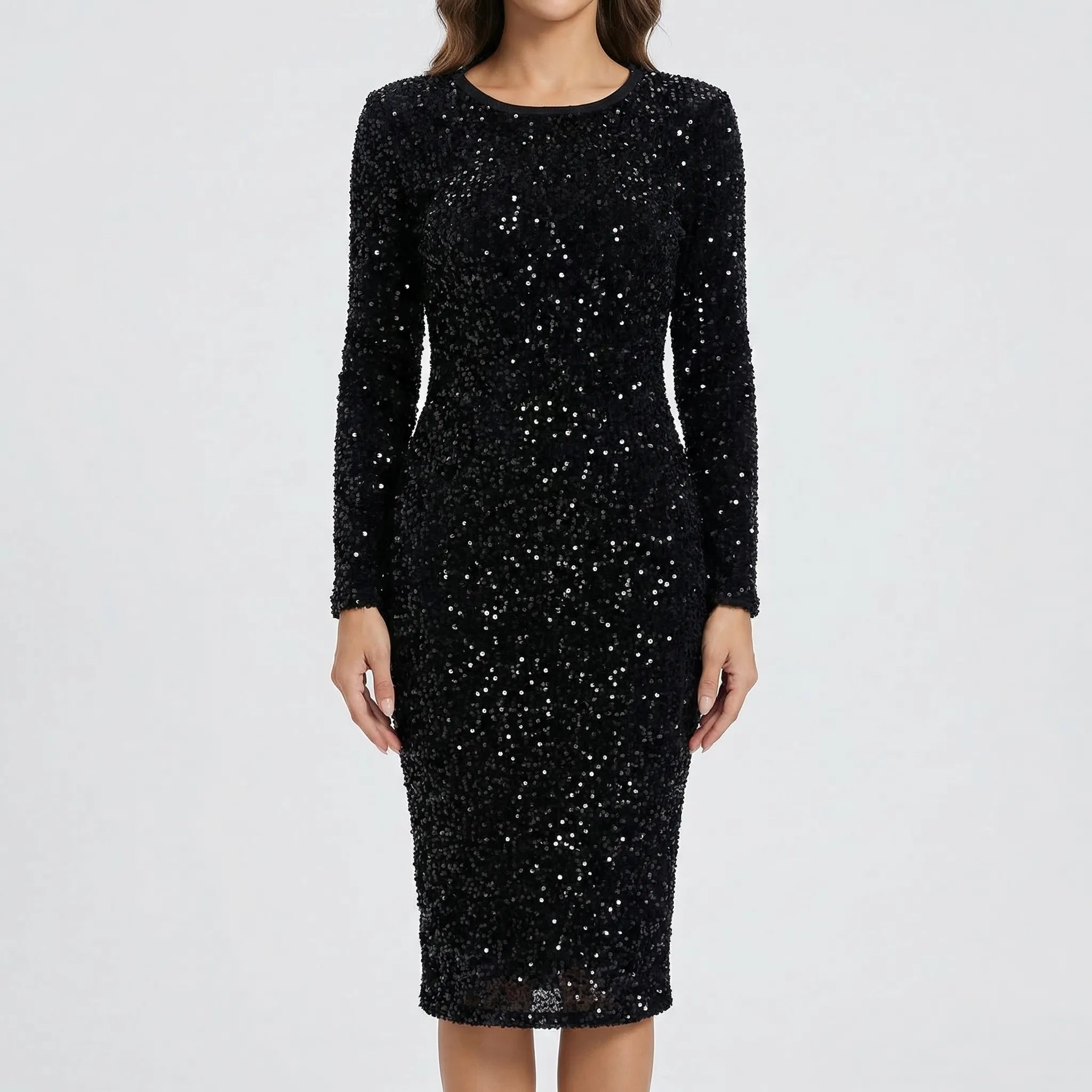 Glitzova - Long-Sleeve Sequin Bodycon Dress