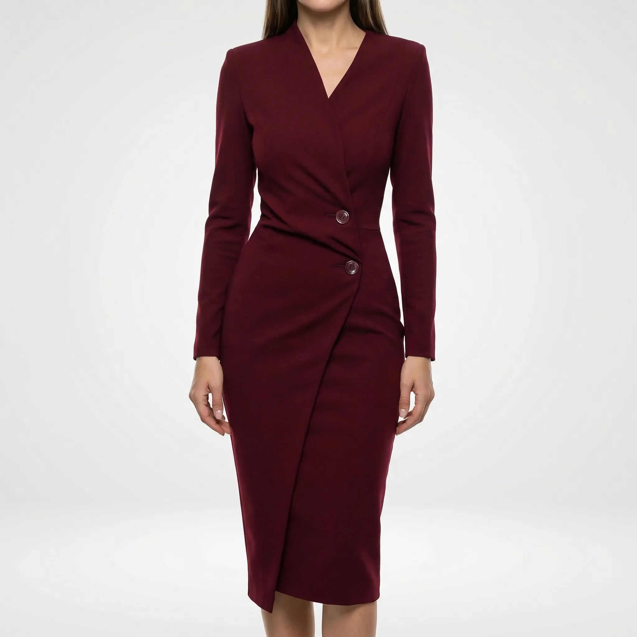 Velmora - Wrap-Style Fitted Midi Dress