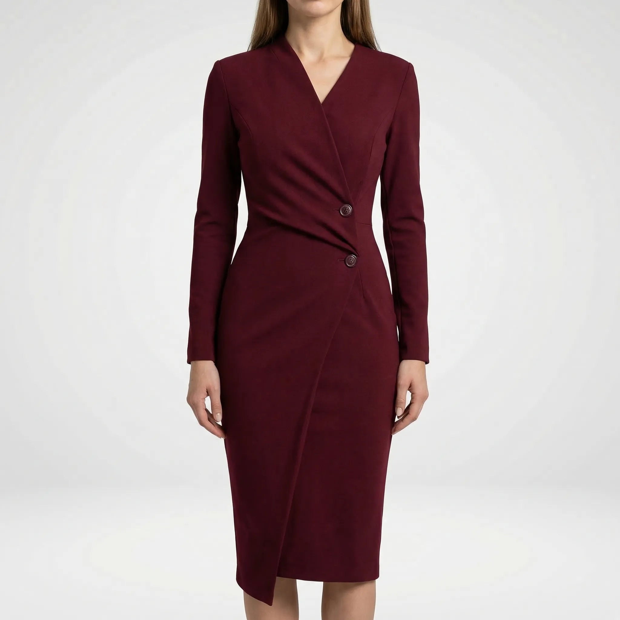 Velmora - Wrap-Style Fitted Midi Dress