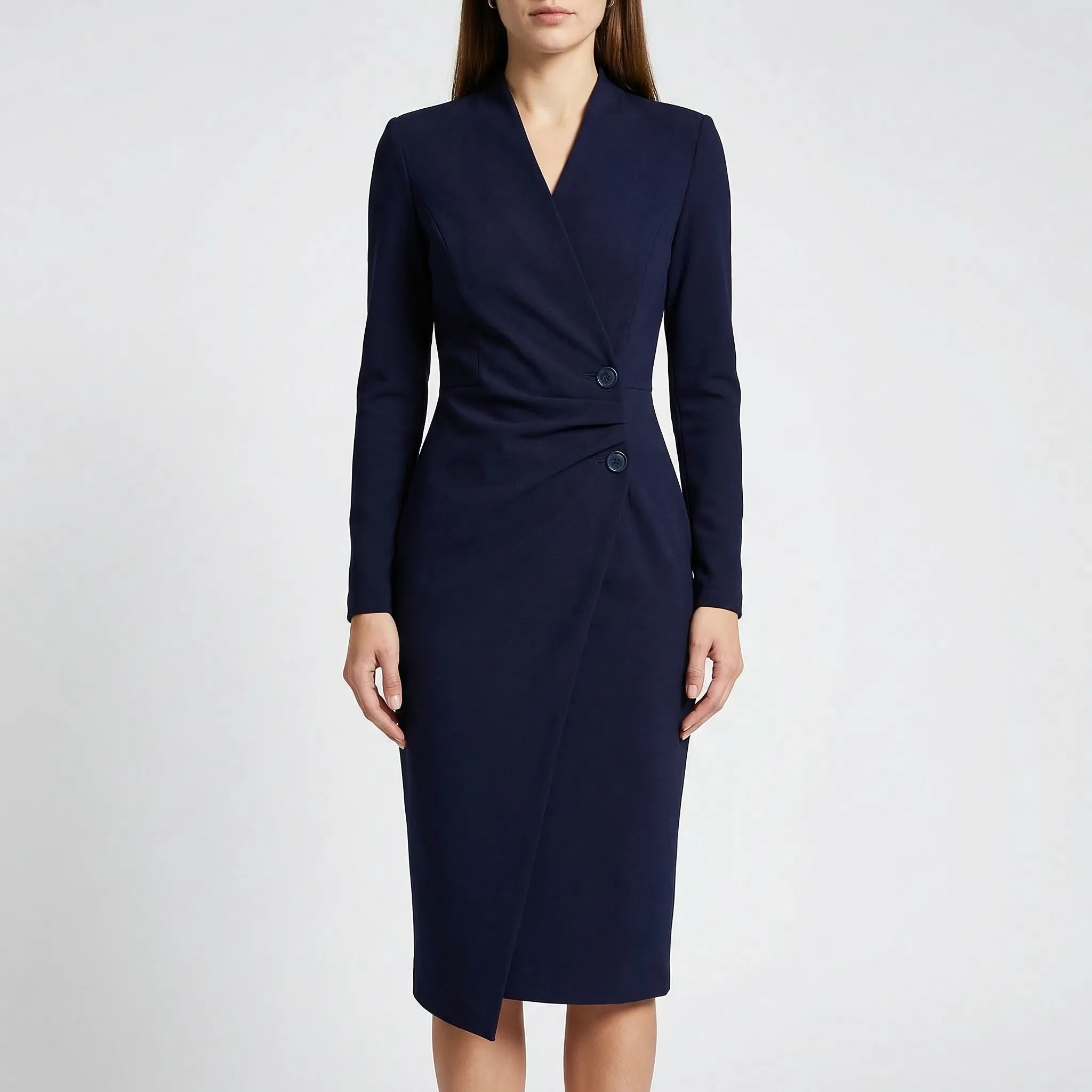 Velmora - Wrap-Style Fitted Midi Dress
