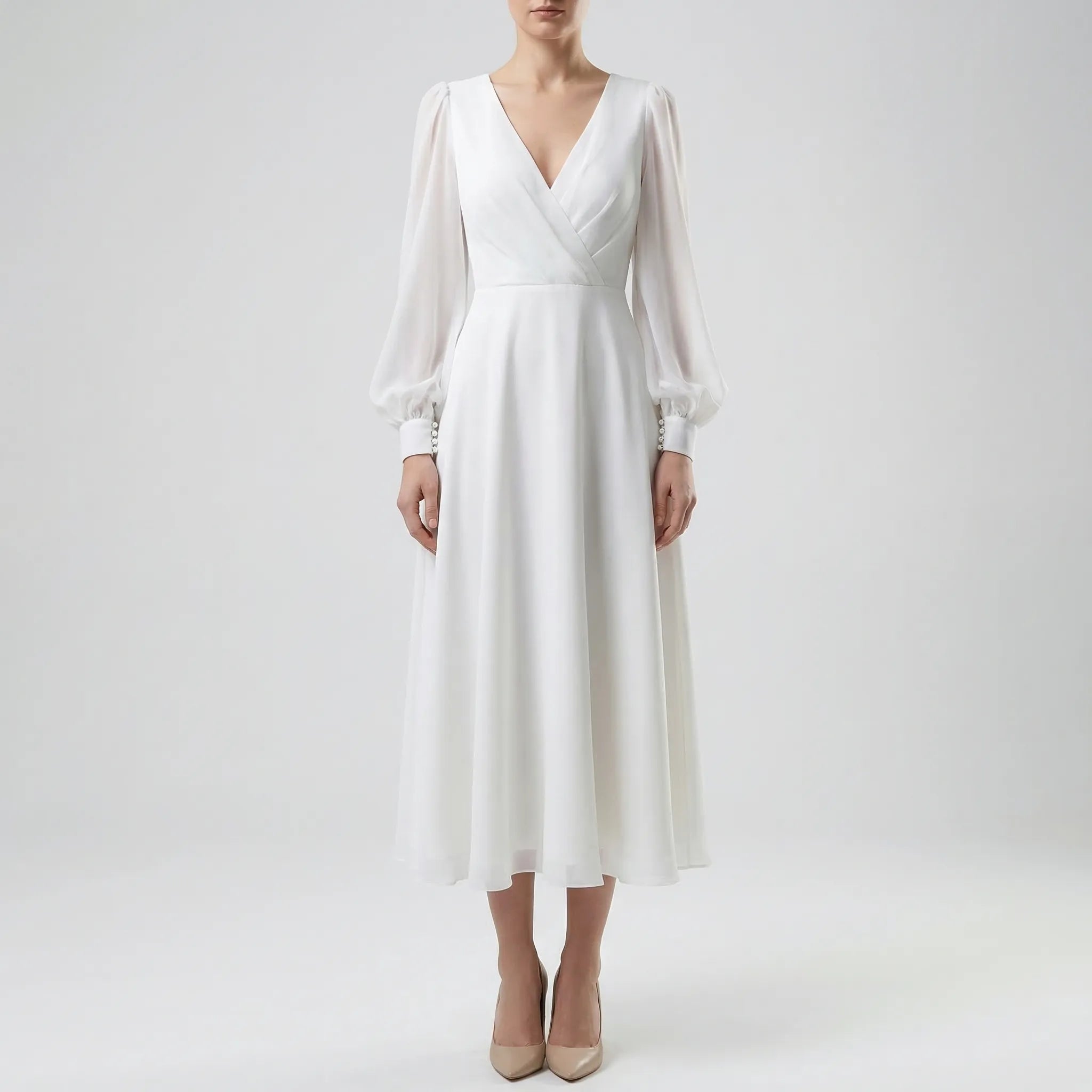Veloura - Long-Sleeve V-Neck Bridal Dress