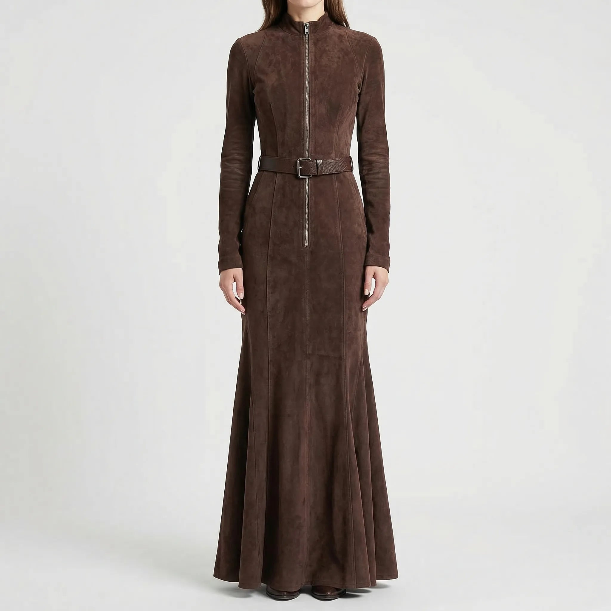 Velourra - Belted Maxi Dress With Side Split