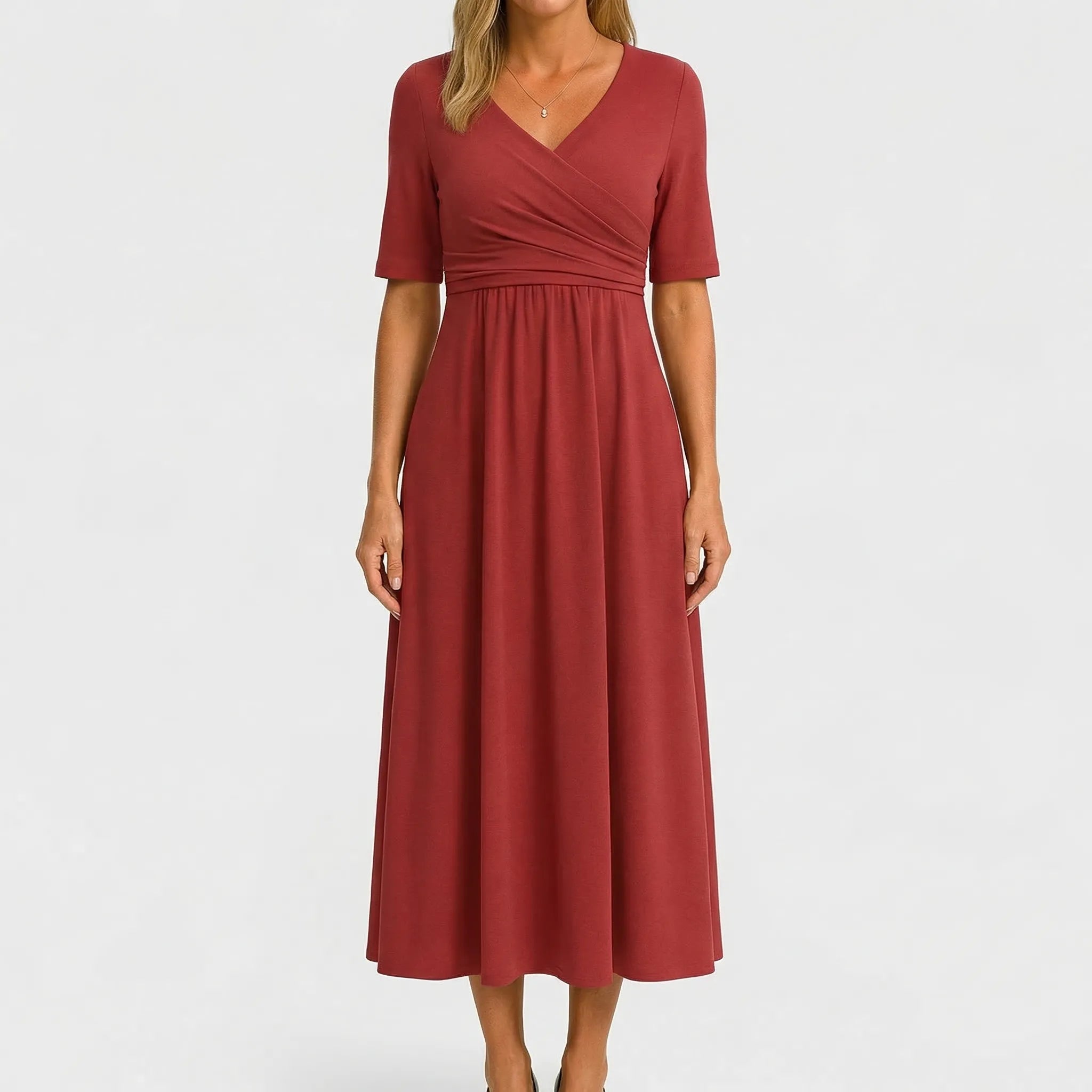 Veluria - V-Neck Wrap Style Midi Dress