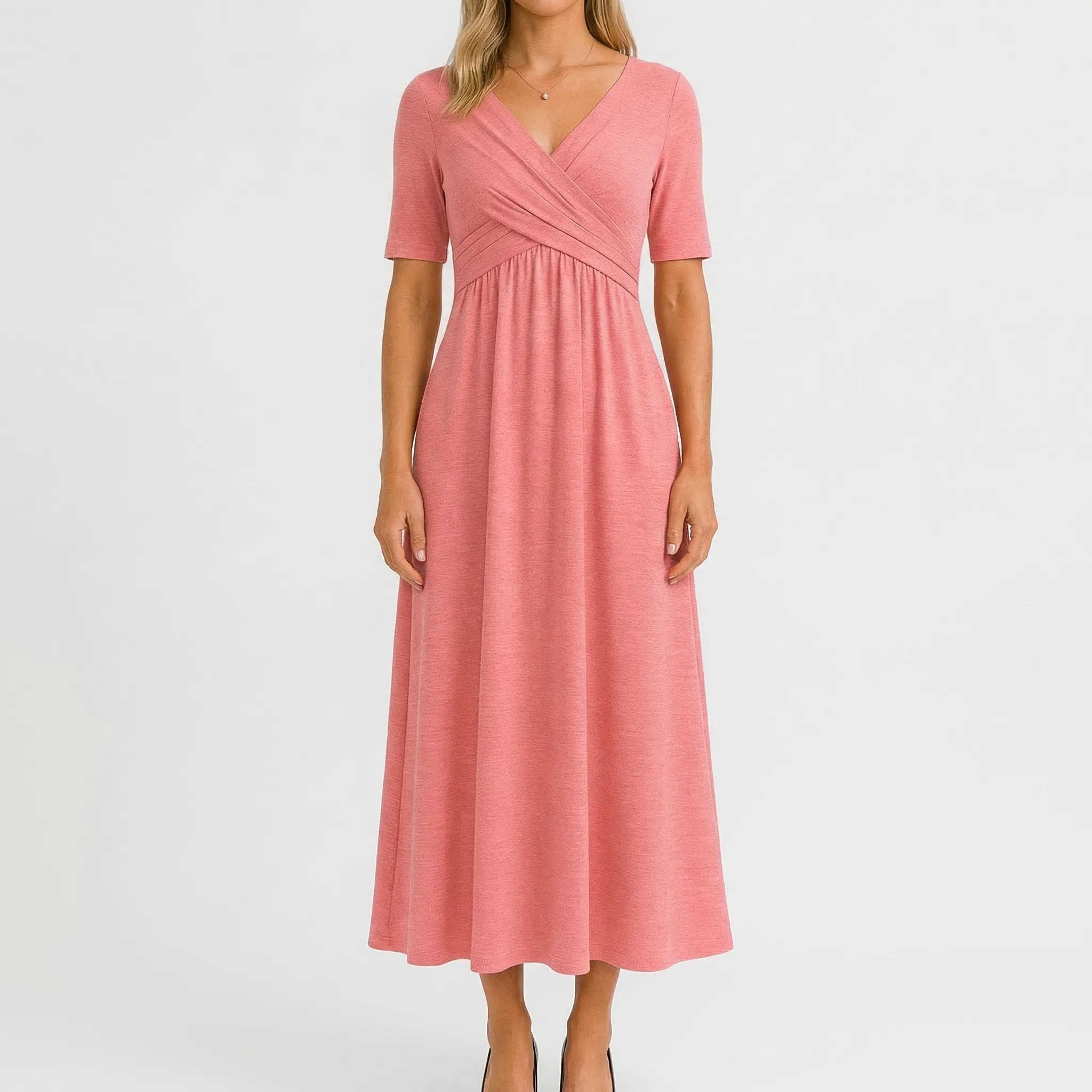 Veluria - V-Neck Wrap Style Midi Dress