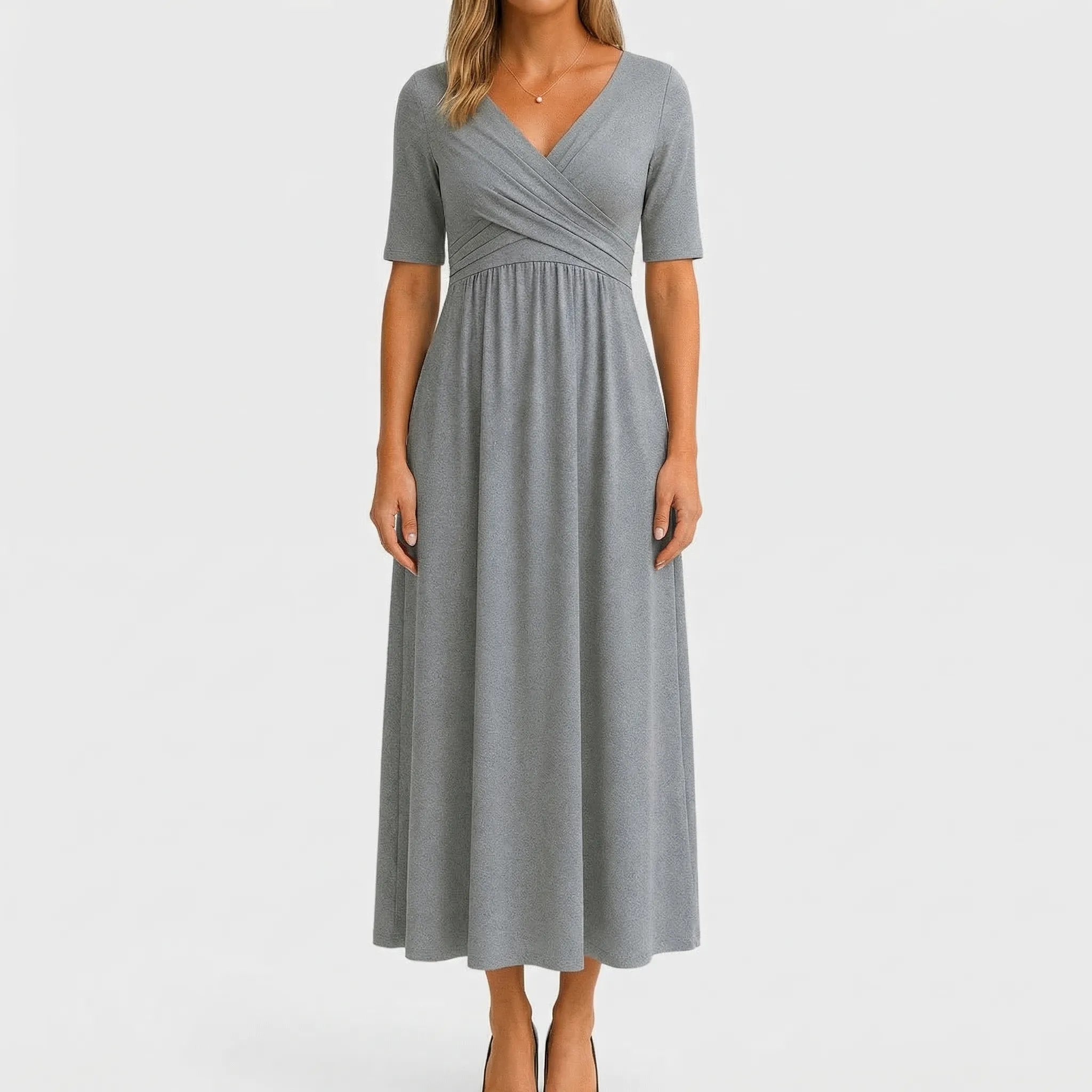 Veluria - V-Neck Wrap Style Midi Dress