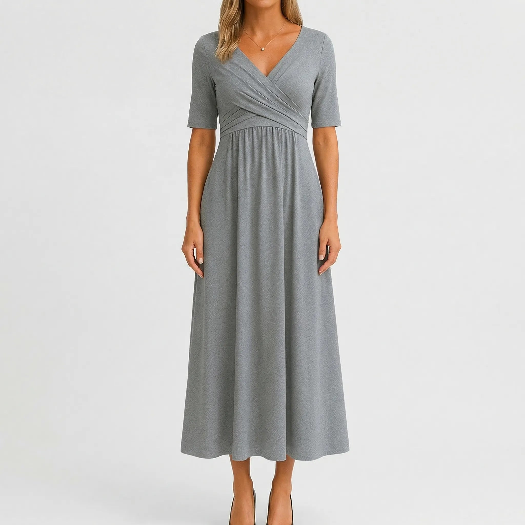 Veluria - V-Neck Wrap Style Midi Dress
