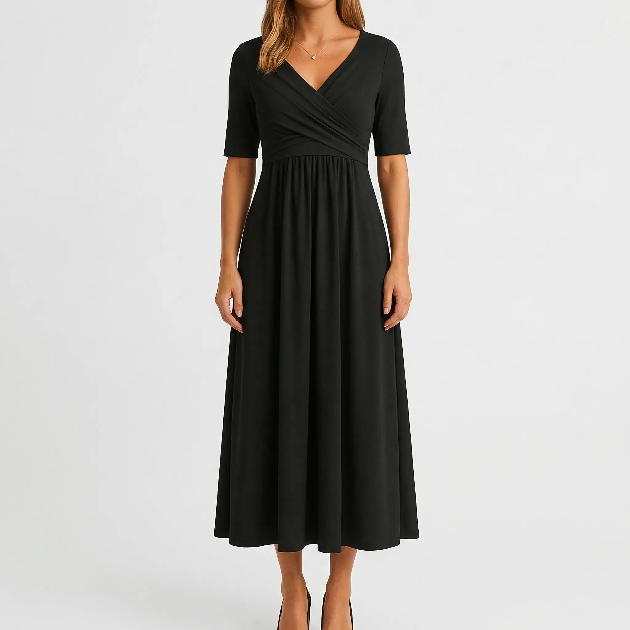 Veluria - V-Neck Wrap Style Midi Dress